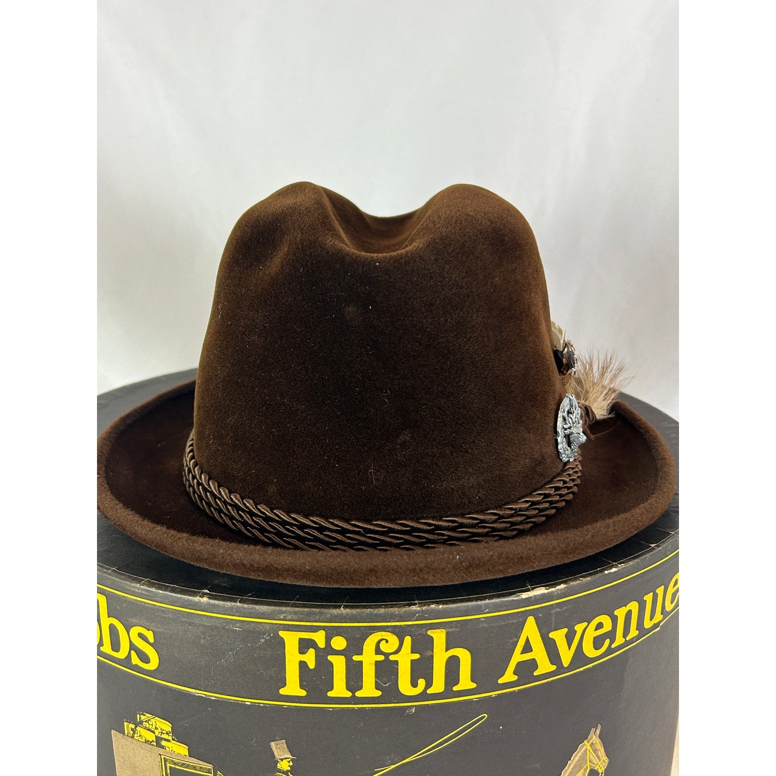Dobbs Fifth Ave Brown Velour Homburg Hat Size 8 German Made w Box