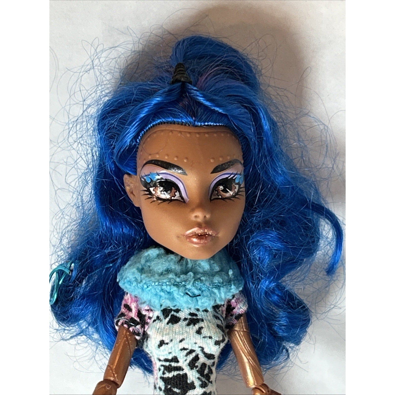 OOAK Custom Repaint Monster High Doll Blue Hair Art Doll Unique One of a Kind