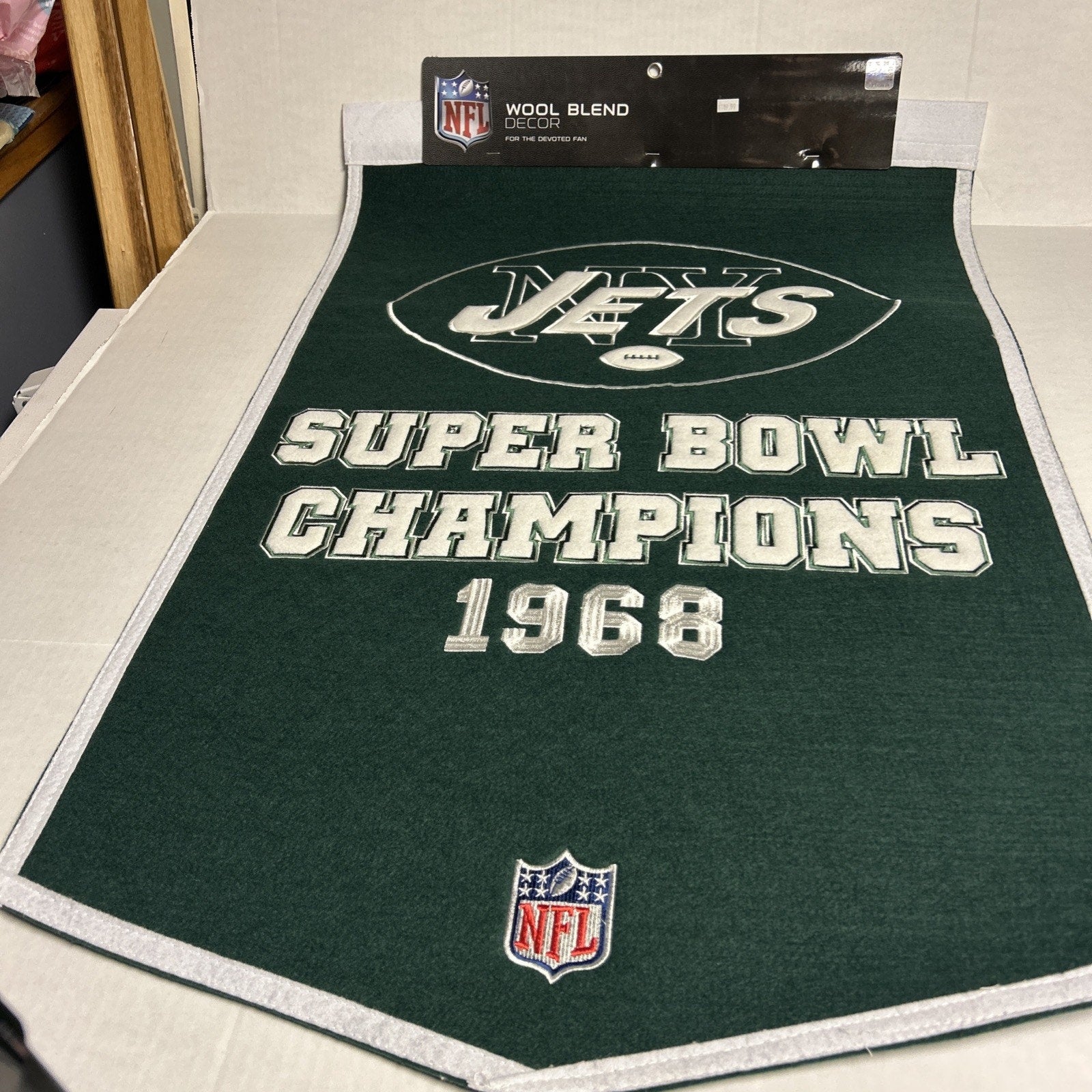 New York Jets Wool Blend NFL Champions Banner, 24" x 36"