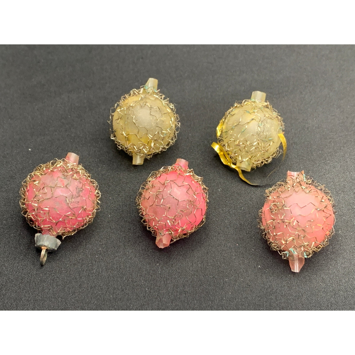 Vintage 1940s 1950s Wire Wrapped Glass Christmas Ornaments Mini Lot of 5