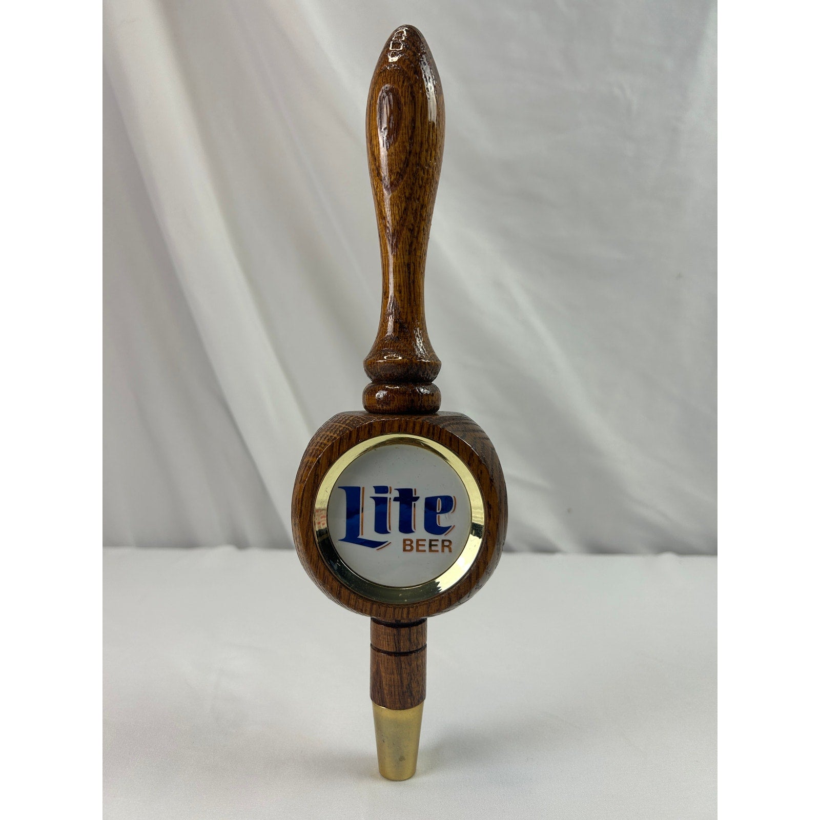 Vintage Miller Lite Beer 3 Sided Wood Tap Handle Gold Medallions 12 Inch