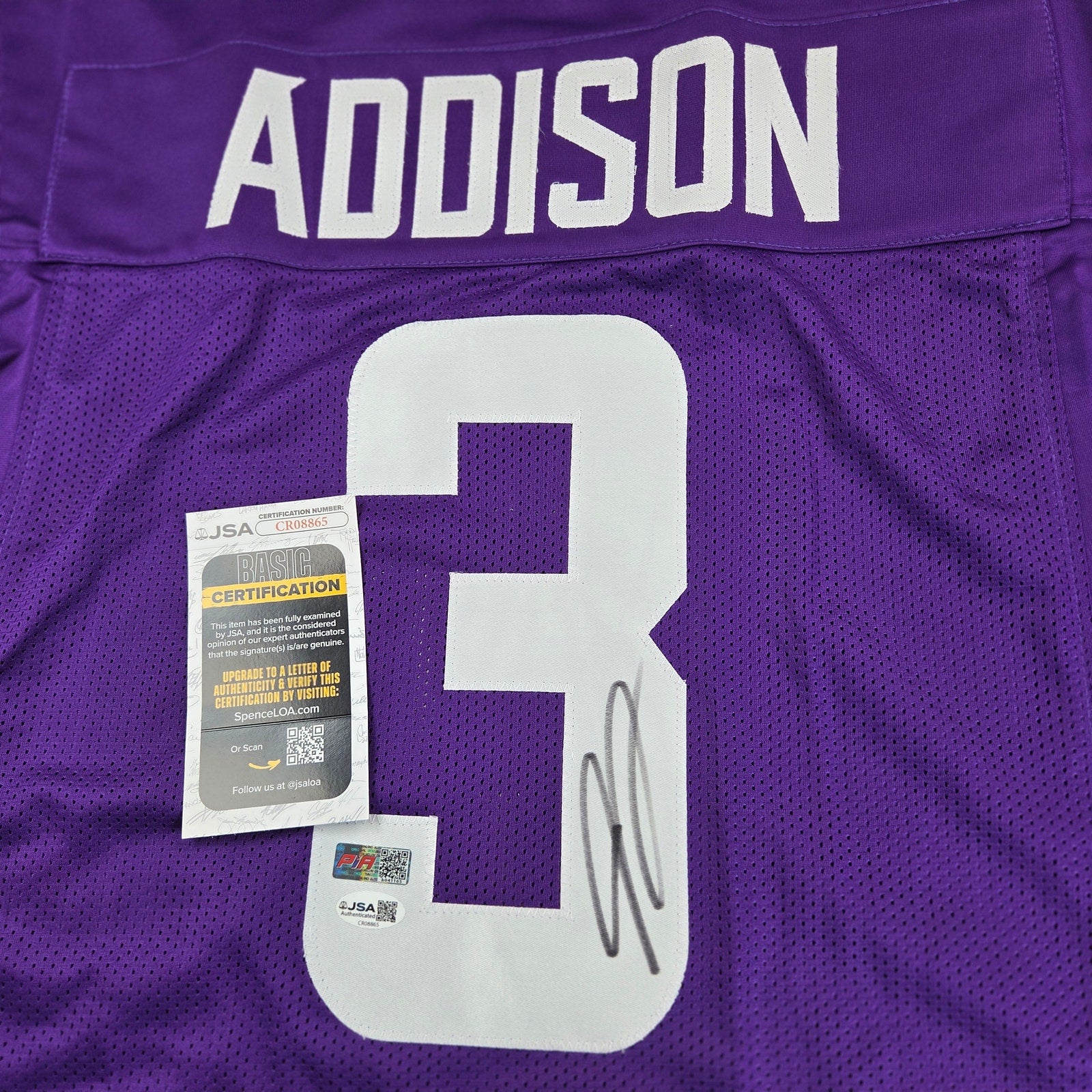 Jordan Addison Signed Custom Minnesota Vikings Purple Jersey XL JSA COA