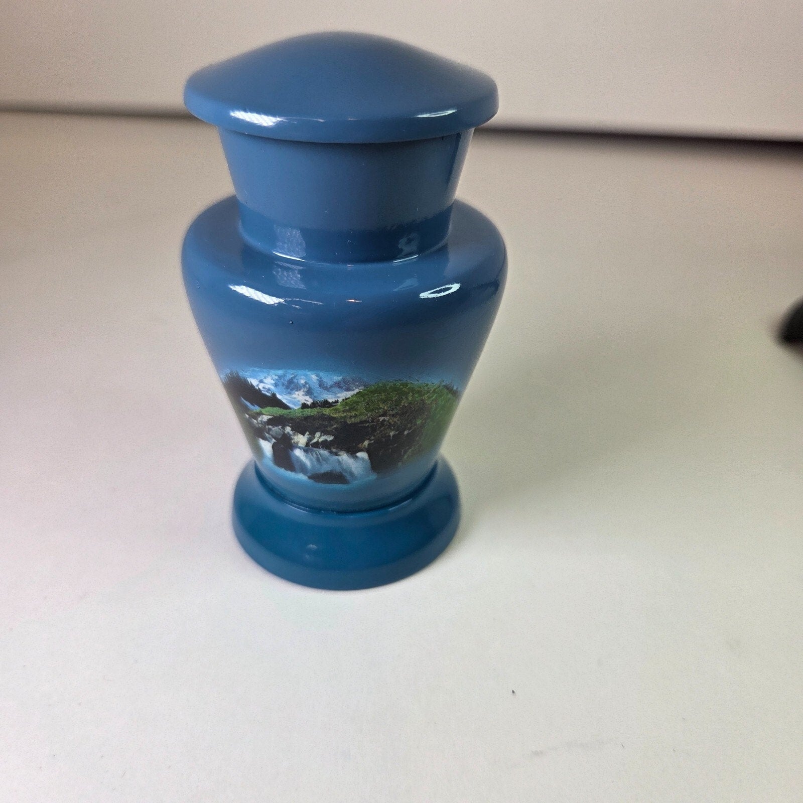 Mountain Blue Scenery Small Cremation Keepsake, Urn for Ashes 3" Aluminum