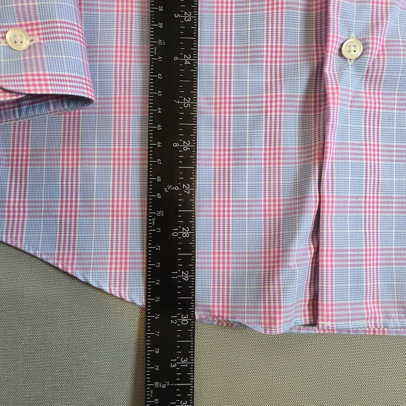 Pronto Uomo Slim Fit Non-Iron Pink Blue Plaid Dress Shirt 16 32/33