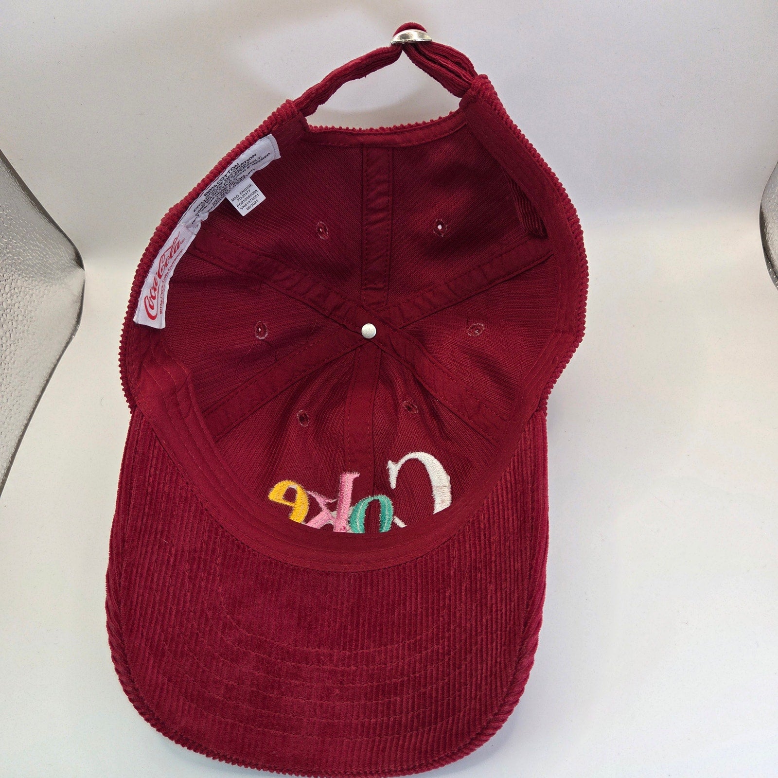 Coca Cola Red Corduroy Hat Multicolor Coke Logo Adjustable Strapback Cap