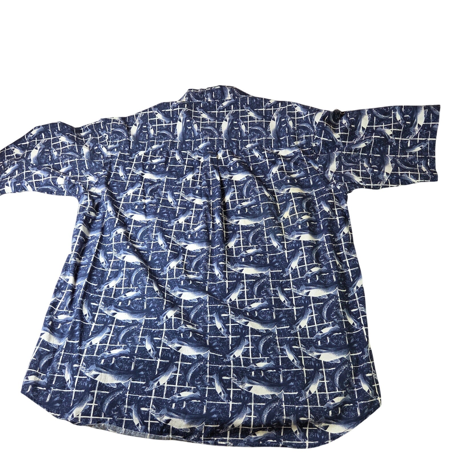 Columbia Fish Print Short Sleeve Button Down Shirt Size L Cotton