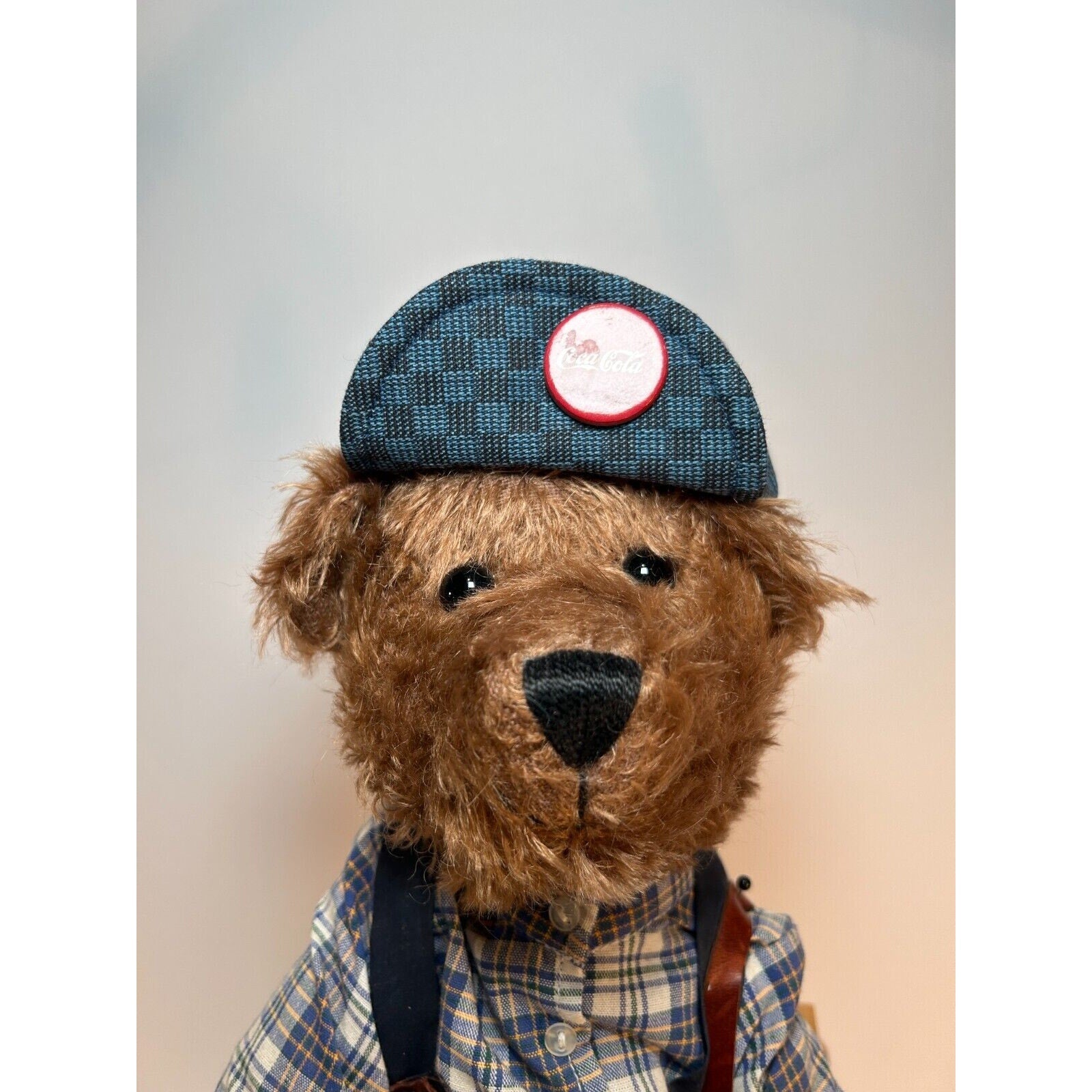 Franklin Mint Coca-Cola Mohair Bear Sammy w/ Hat & Shine Box – Rare
