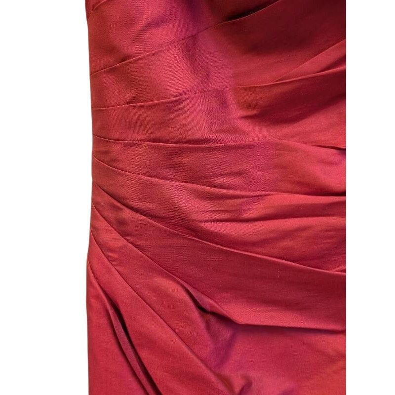 Marisa Baratelli Thai Silk One Shoulder Ruffle Cocktail Dress Red Size 4