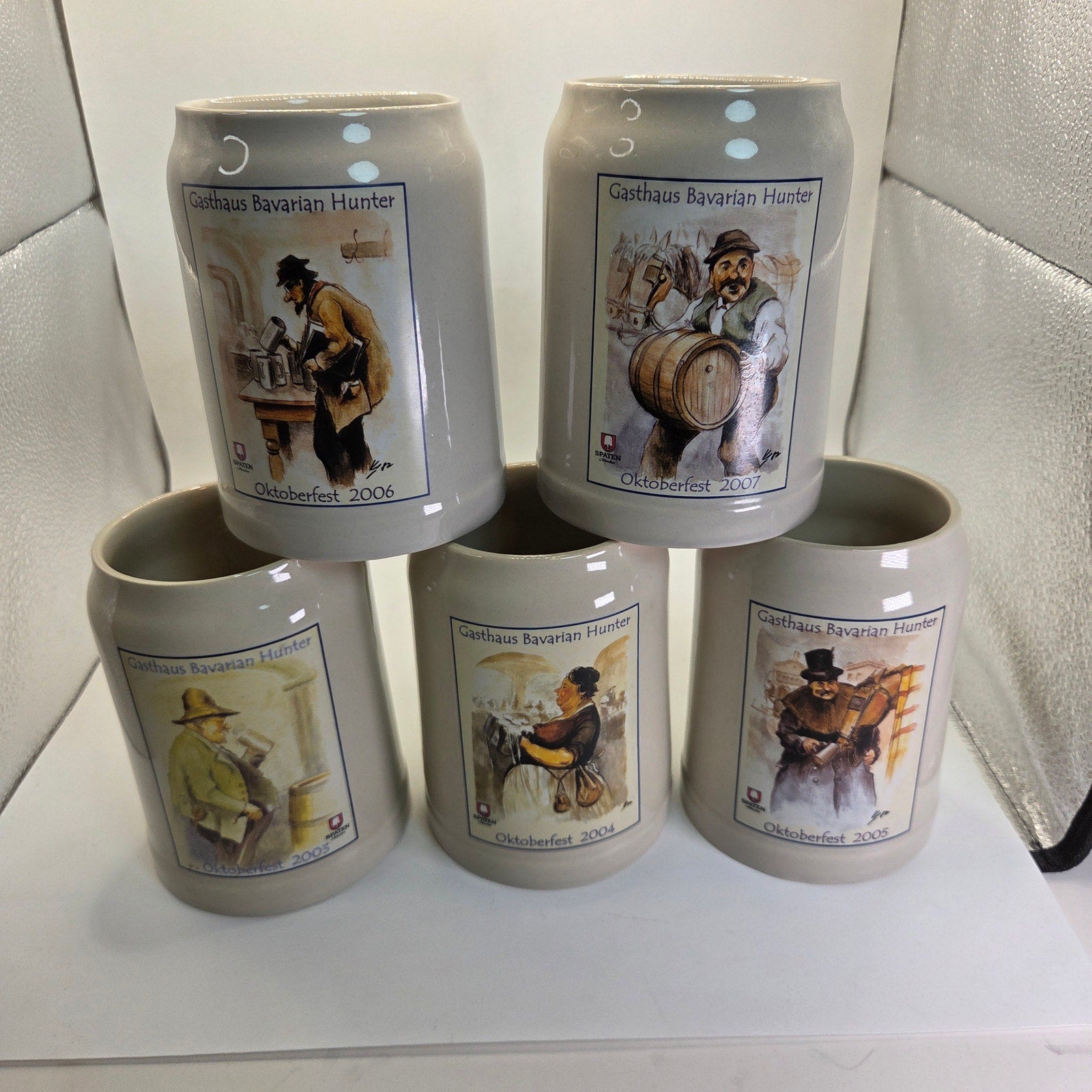 Spaten München Beer Steins Lot of 5 Gasthaus Bavarian Hunter 0.5 L 2003-07