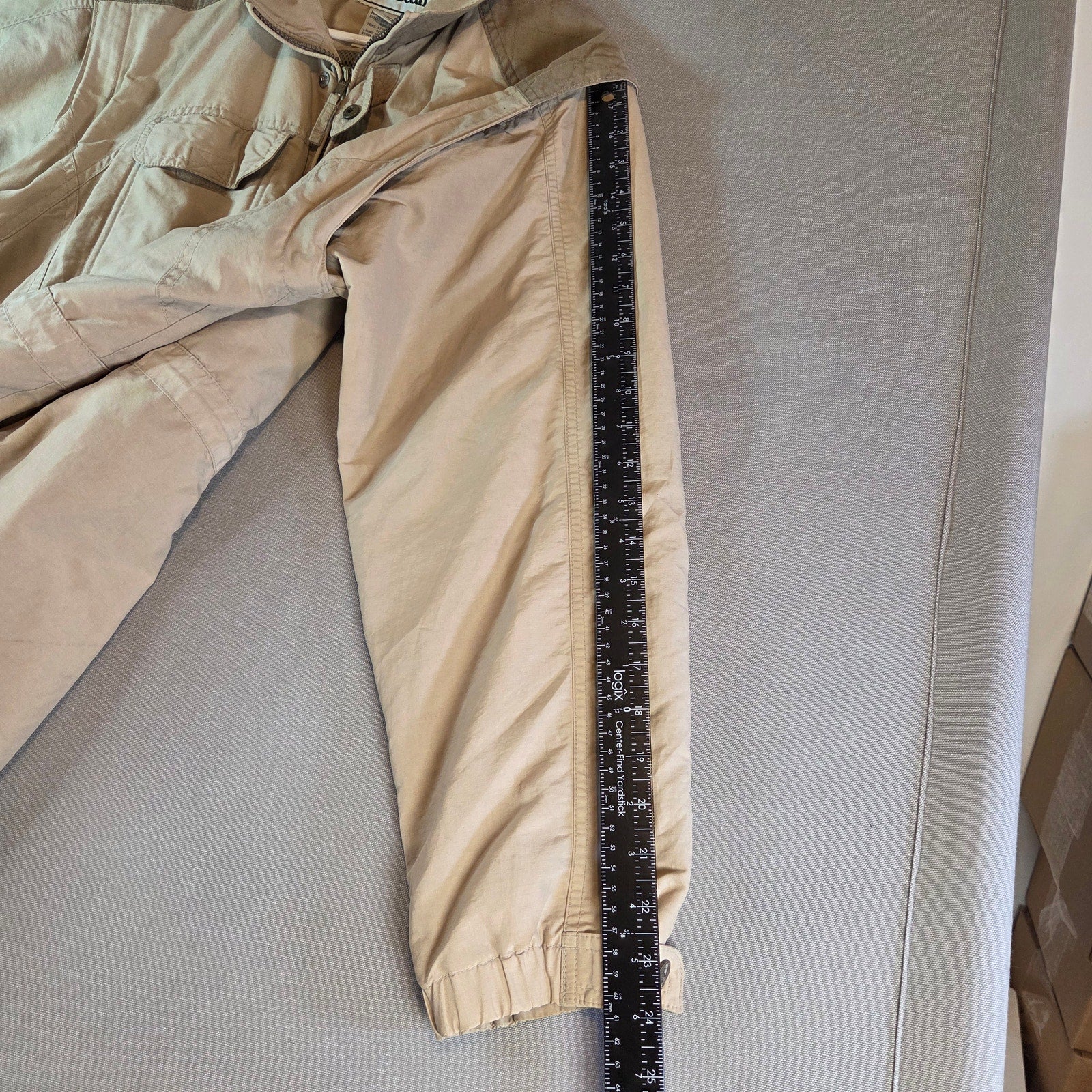 L.L. Bean Women’s Convertible Field Jacket Vest Beige Large Zip Off Sleeves