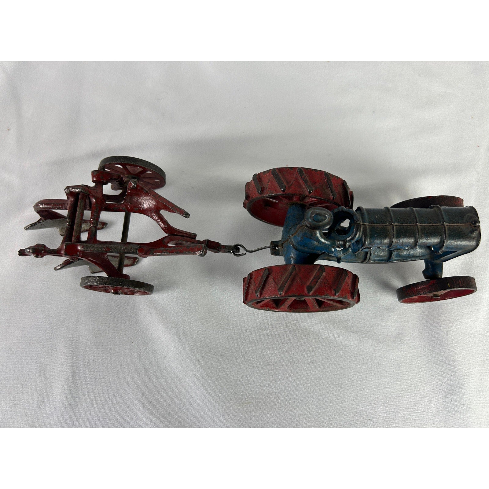 Vintage Arcade Cast Iron Farm Tractor and Plow Toy 1920s Era 11 in
