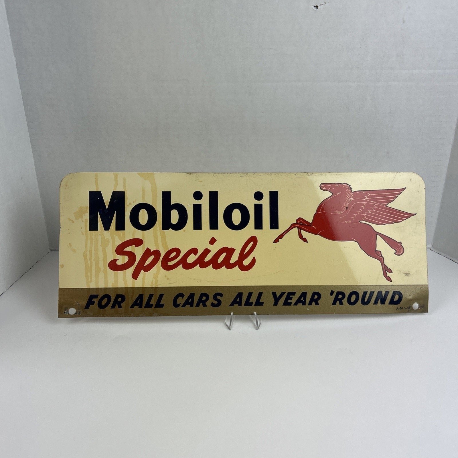 Vintage Mobiloil Special Advertising Sign 18"x7" Pegasus Metal Gas Oil Garage