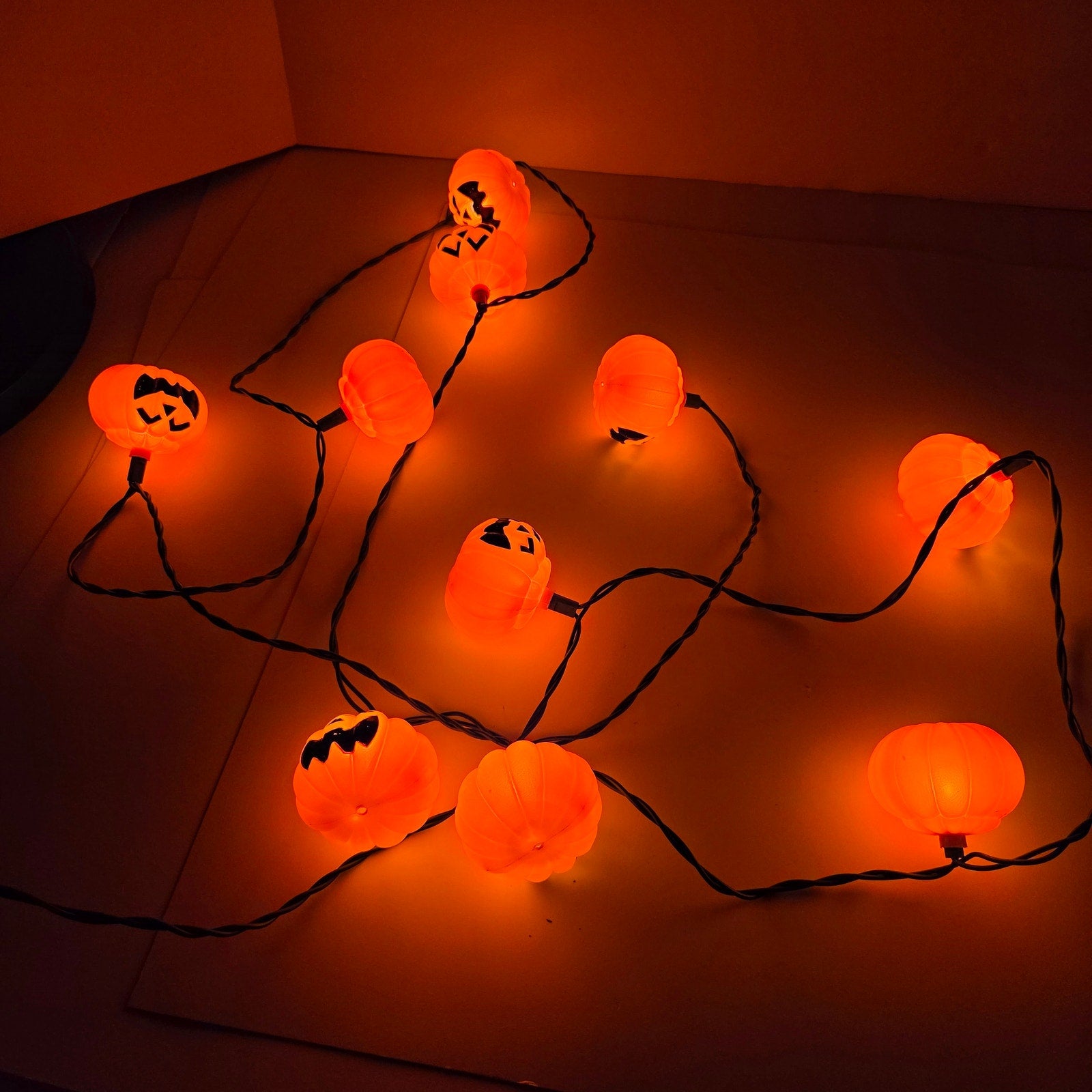 Vintage Halloween Jack O Lantern Pumpkin String Lights 10 Light Tested Working