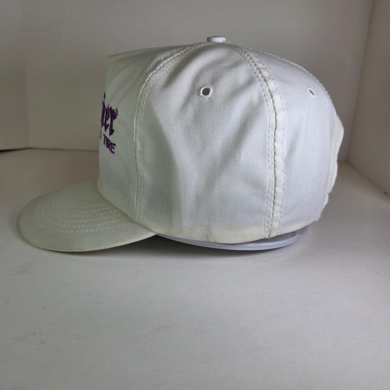 Vintage 90s Hoosier Racing Tire Snapback Hat White Purple Logo USA Made