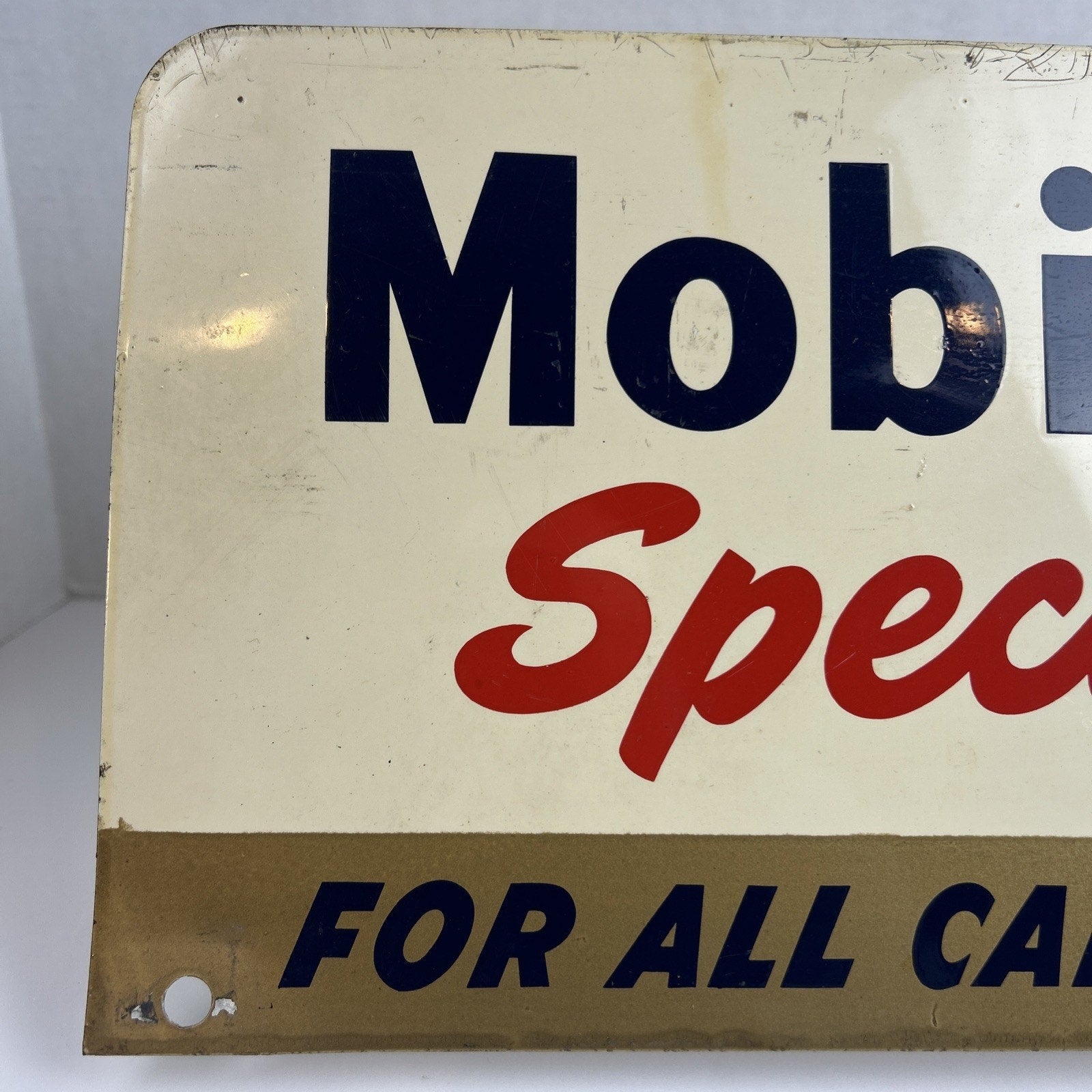 Vintage Mobiloil Special Advertising Sign 18"x7" Pegasus Metal Gas Oil Garage