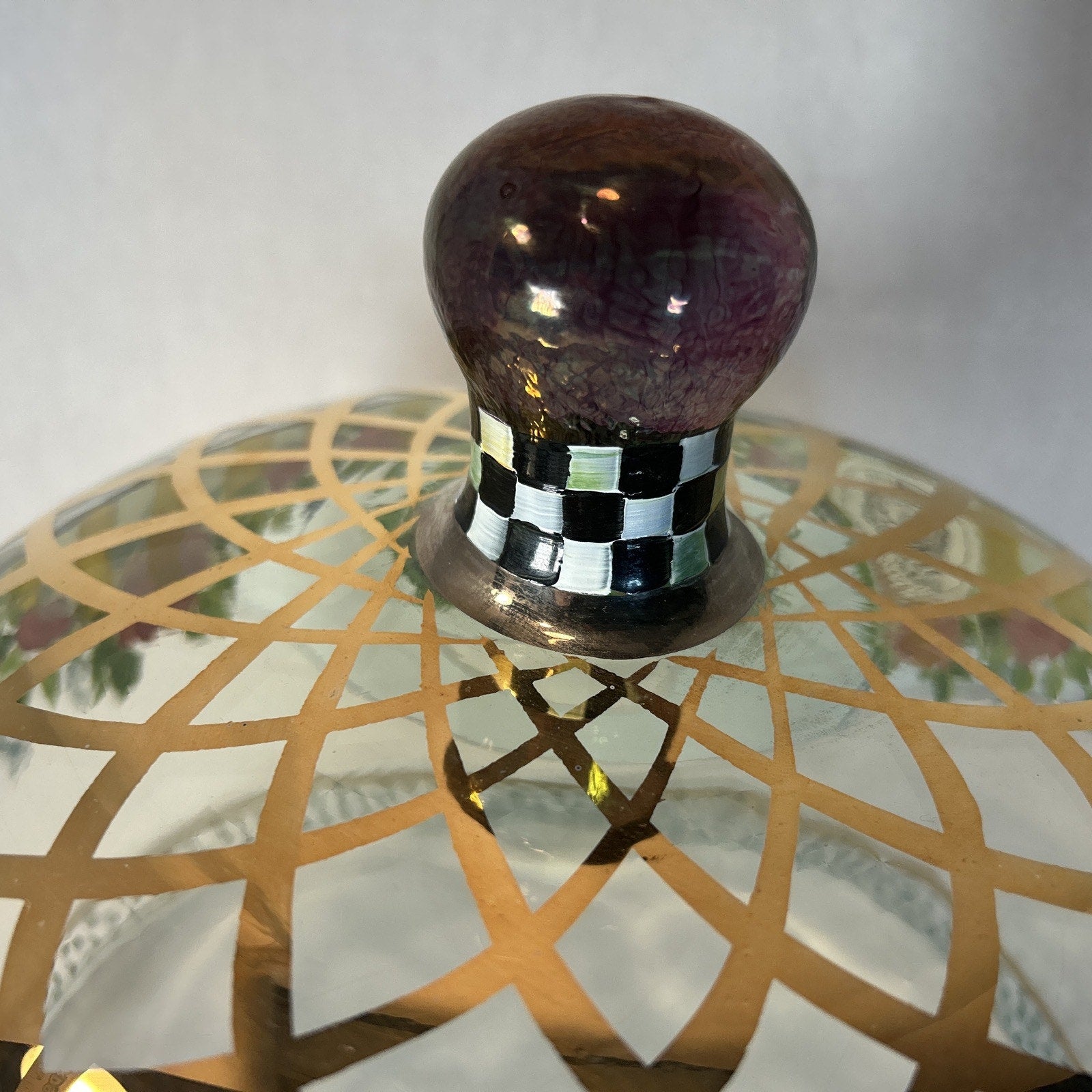 MacKenzie-Childs Glass Cake Dome Courtly Check Charger Plate 14” Aurora NY