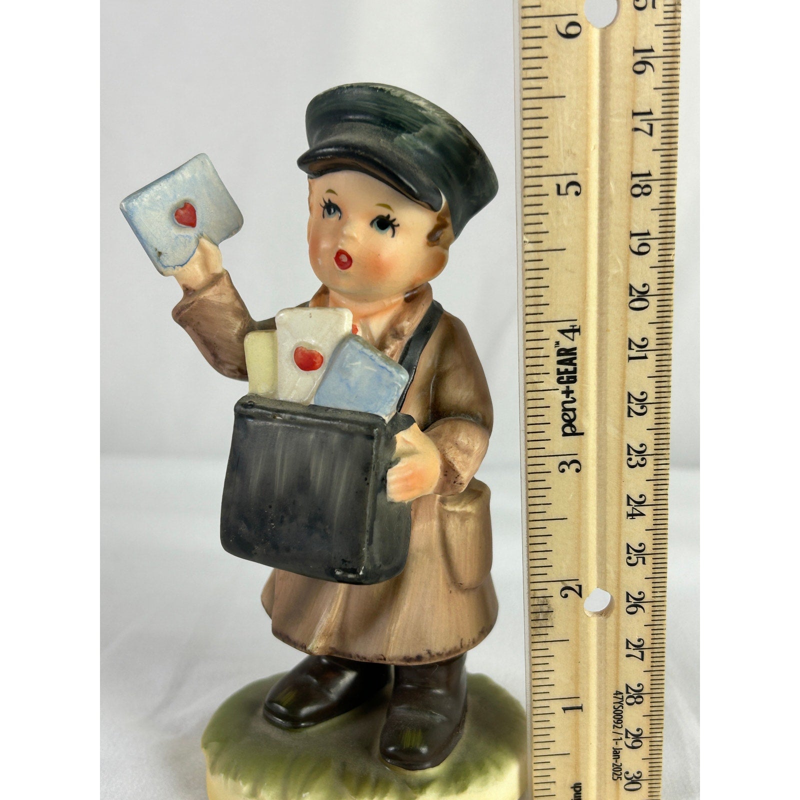 Vintage Japan Boy Mail Carrier Figurine Letters Satchel C8748