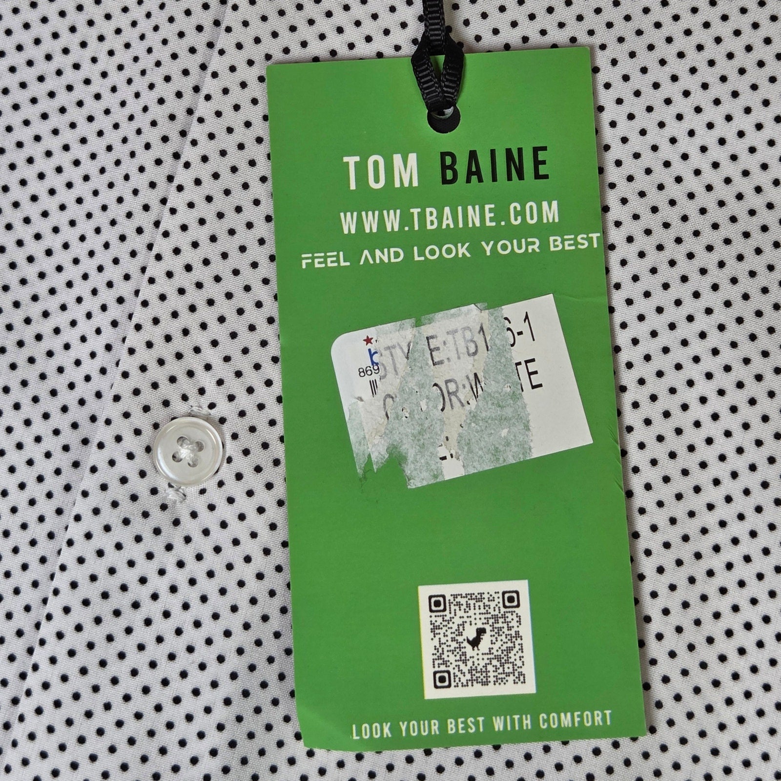 Tom Baine Performance Collection Shirt XL Slim Fit Polka Dot Button Front NWT