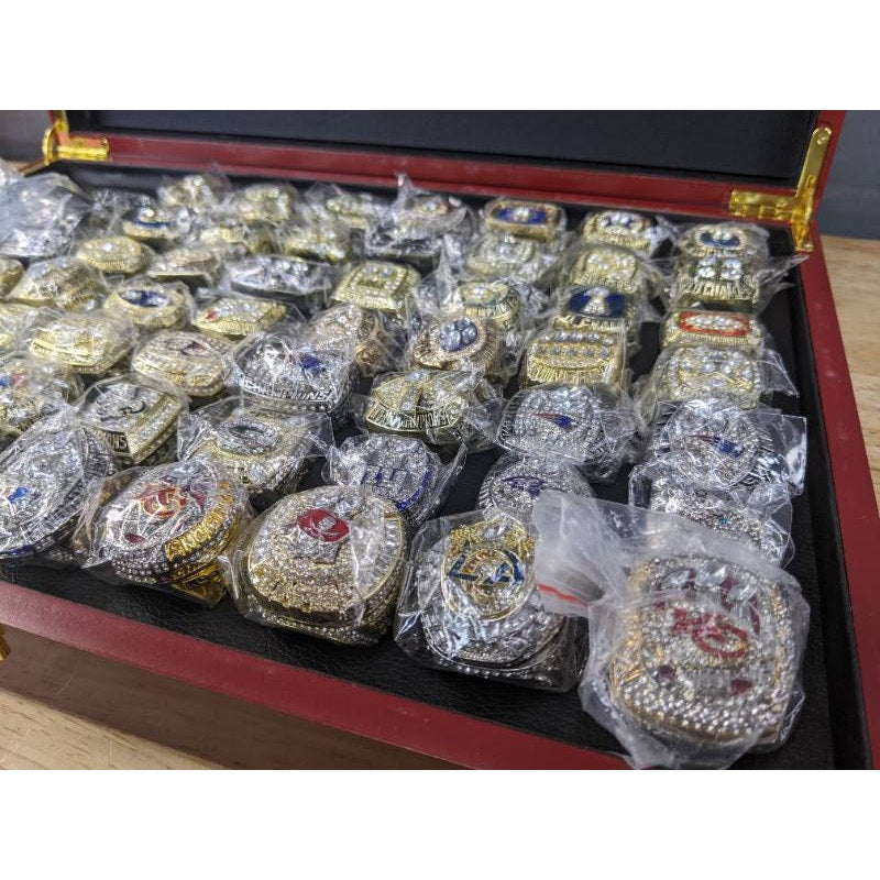 Complete NFL Super Bowl Replica Ring Set I–LIX w/ Case & Trophy Football