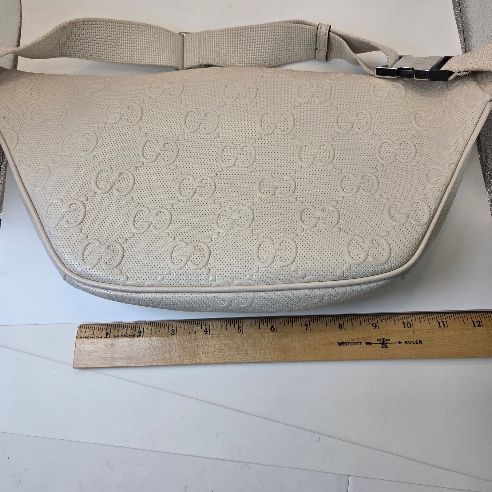 Gucci Perforated Guccissima Leather Belt Bag / Waist Bag Ivory Off-White