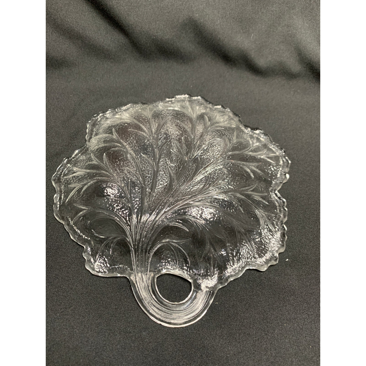 Vintage Indiana Glass Pebble Leaf Clear Pressed Glass Handled Serving Dish