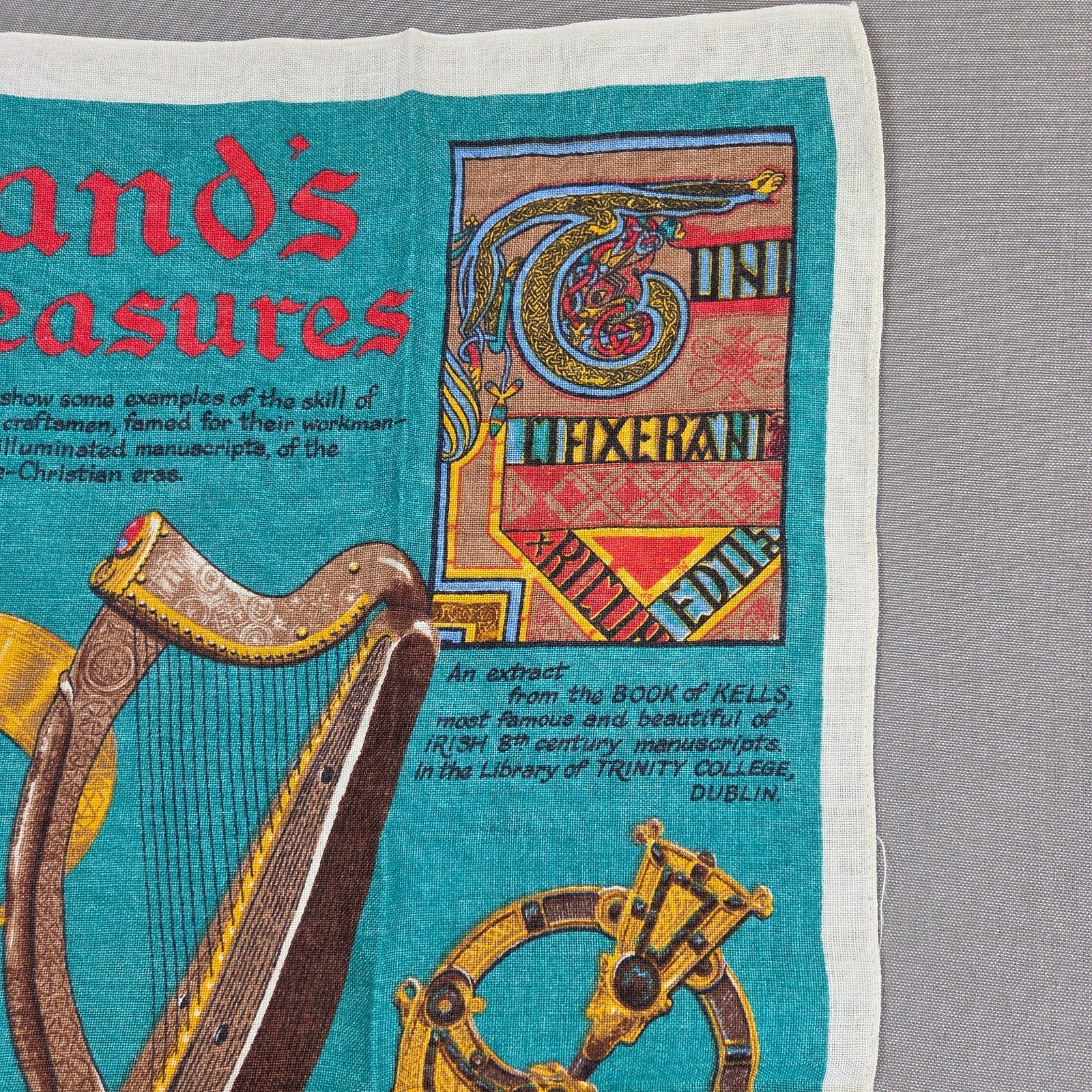 Vintage Nelson Ireland's Treasures Pure Linen Tea Towel Made In Ireland 29x19