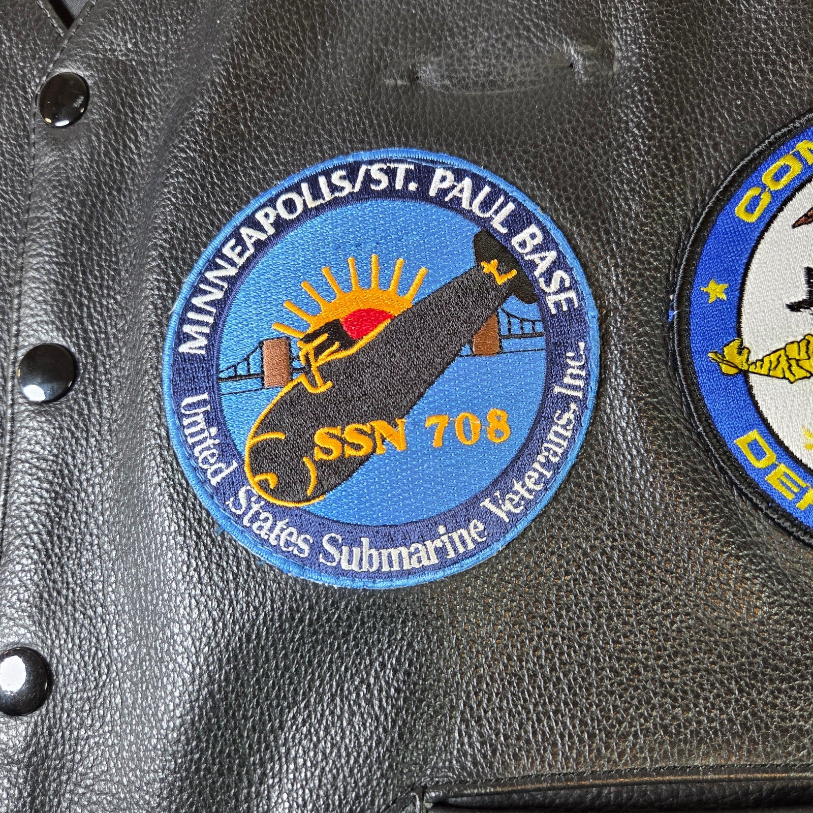 U.S. Navy Submarine Veterans Leather Vest Size 50 Cold War Patch Covered
