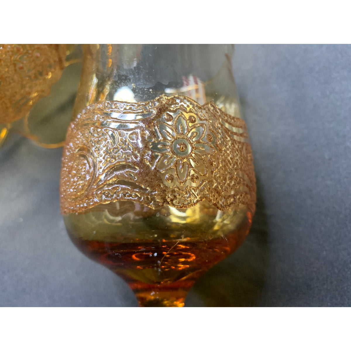Vintage Libbey Americana Amber Wine Goblets Embossed Floral Set of 6