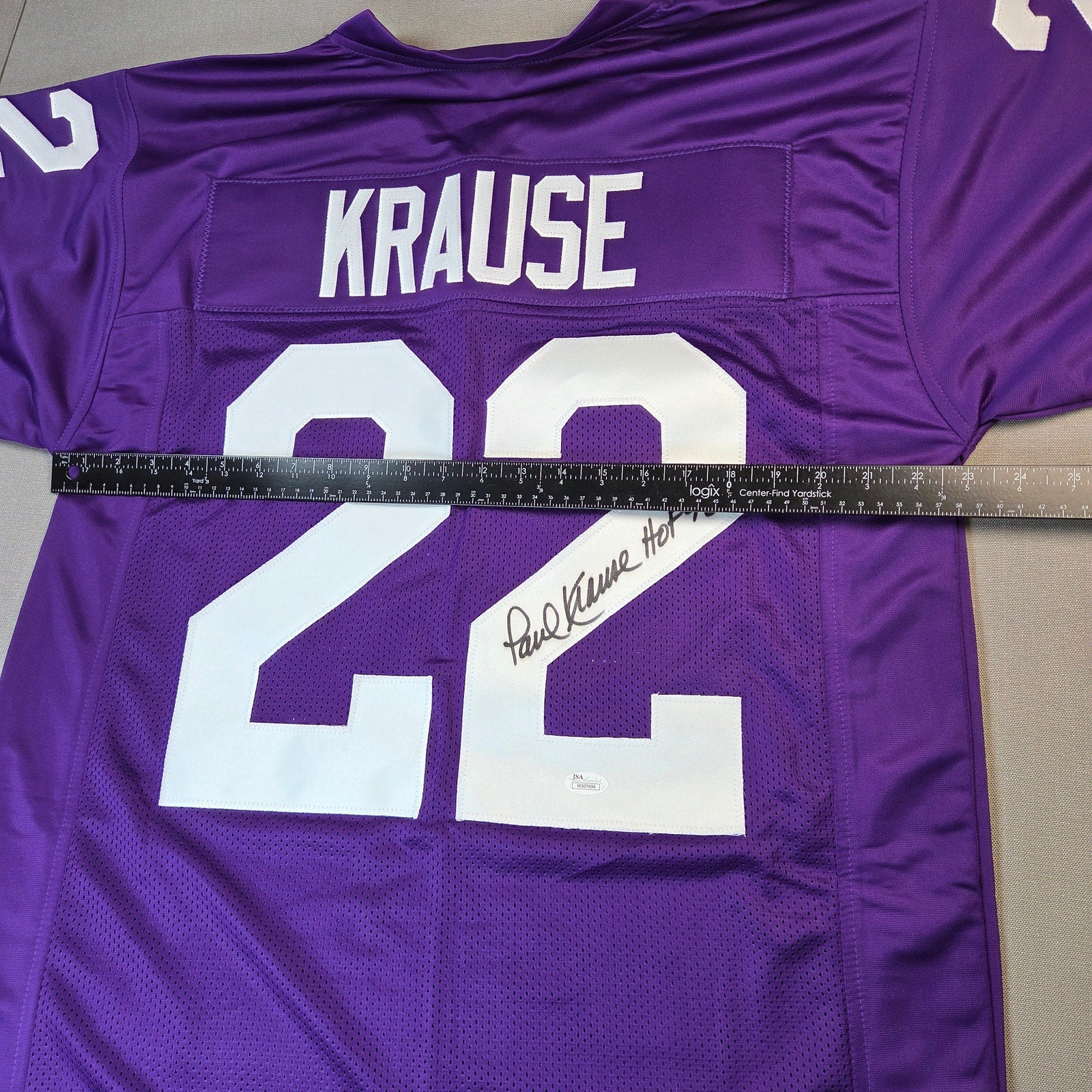 Paul Krause HOF 98 Signed Minnesota Vikings Custom Jersey XL JSA Witness