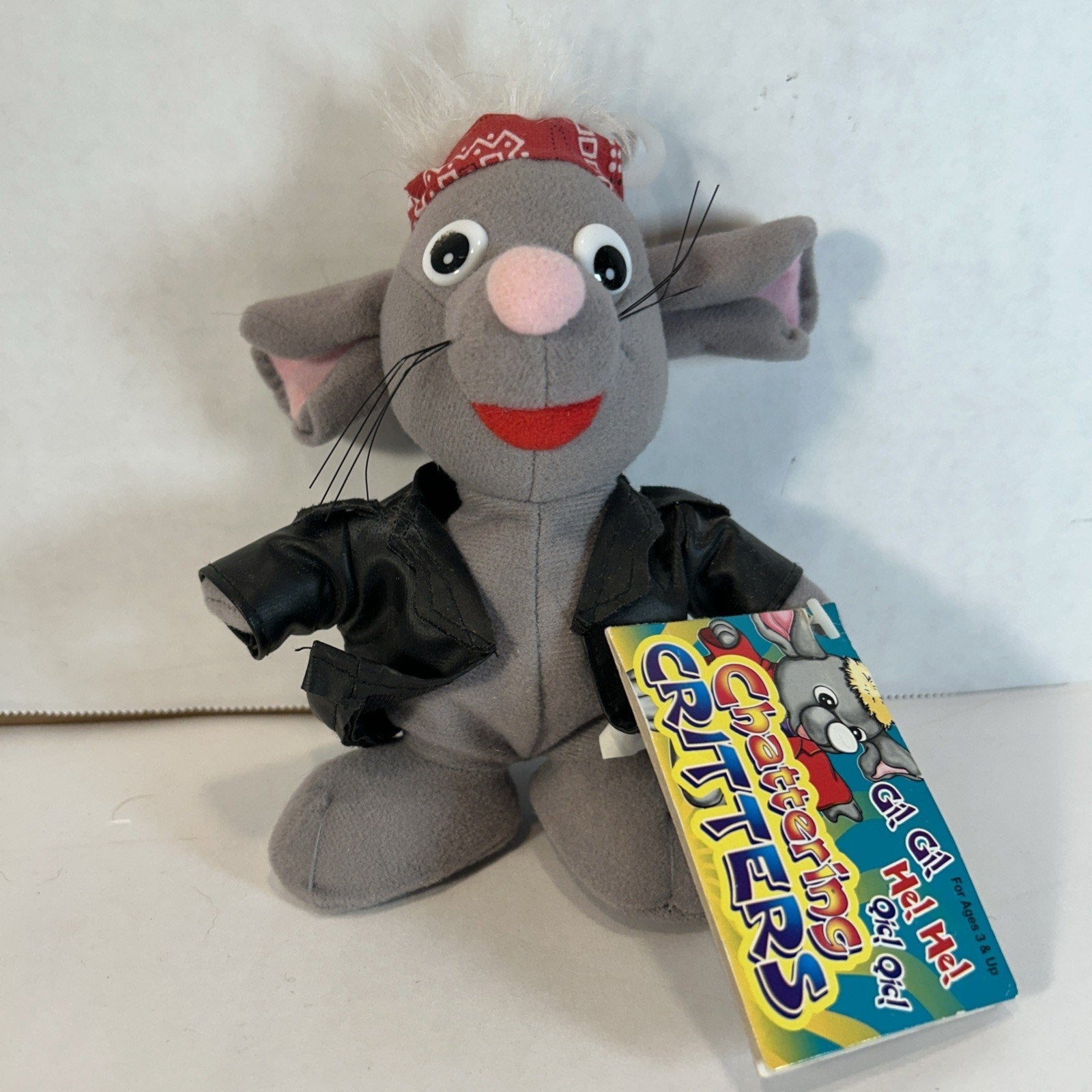 Chattering Critter Mouse Wearing a Leather Jacket and a Red Bandana