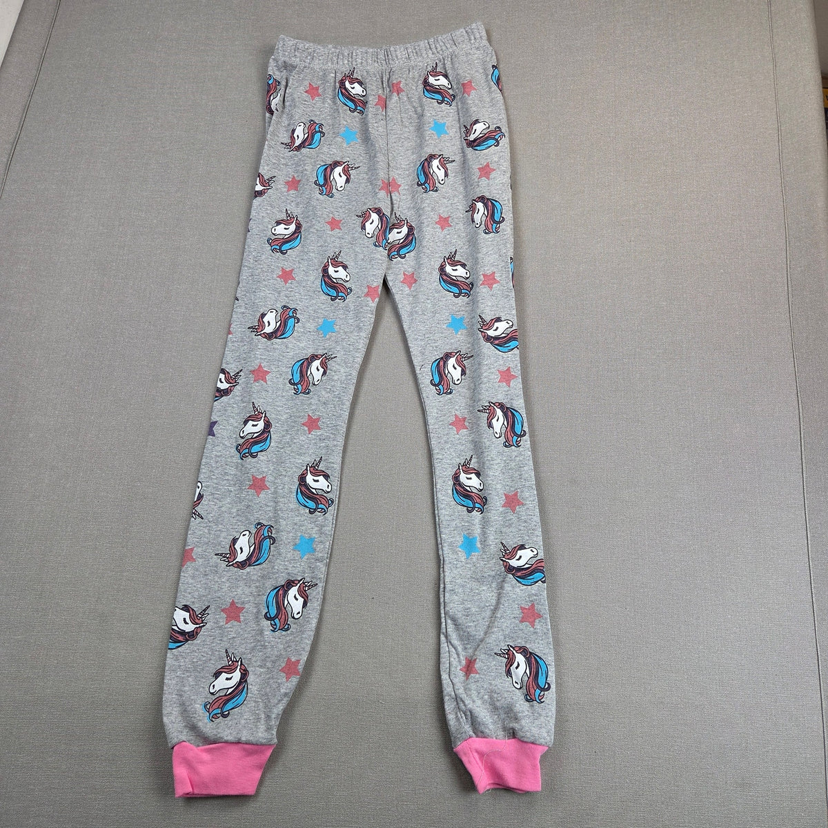 Bebebear Girls Size 10 Unicorn Pajama Set Gray Pink Cotton Snug Fit 2 Piece