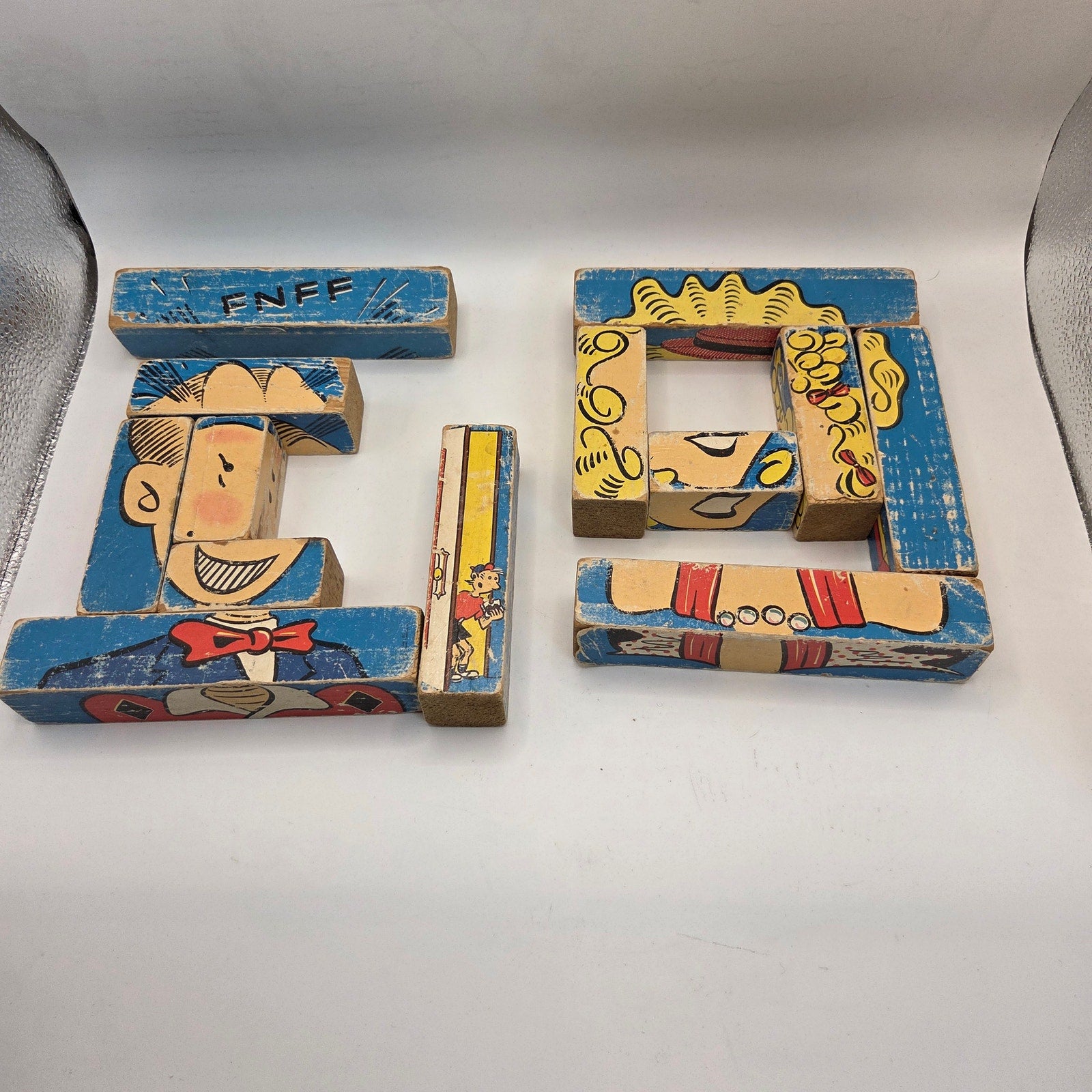 Vintage 1930s Dagwood & Blondie Wooden Comic Puzzle Blocks Lot of 13 Incomplete