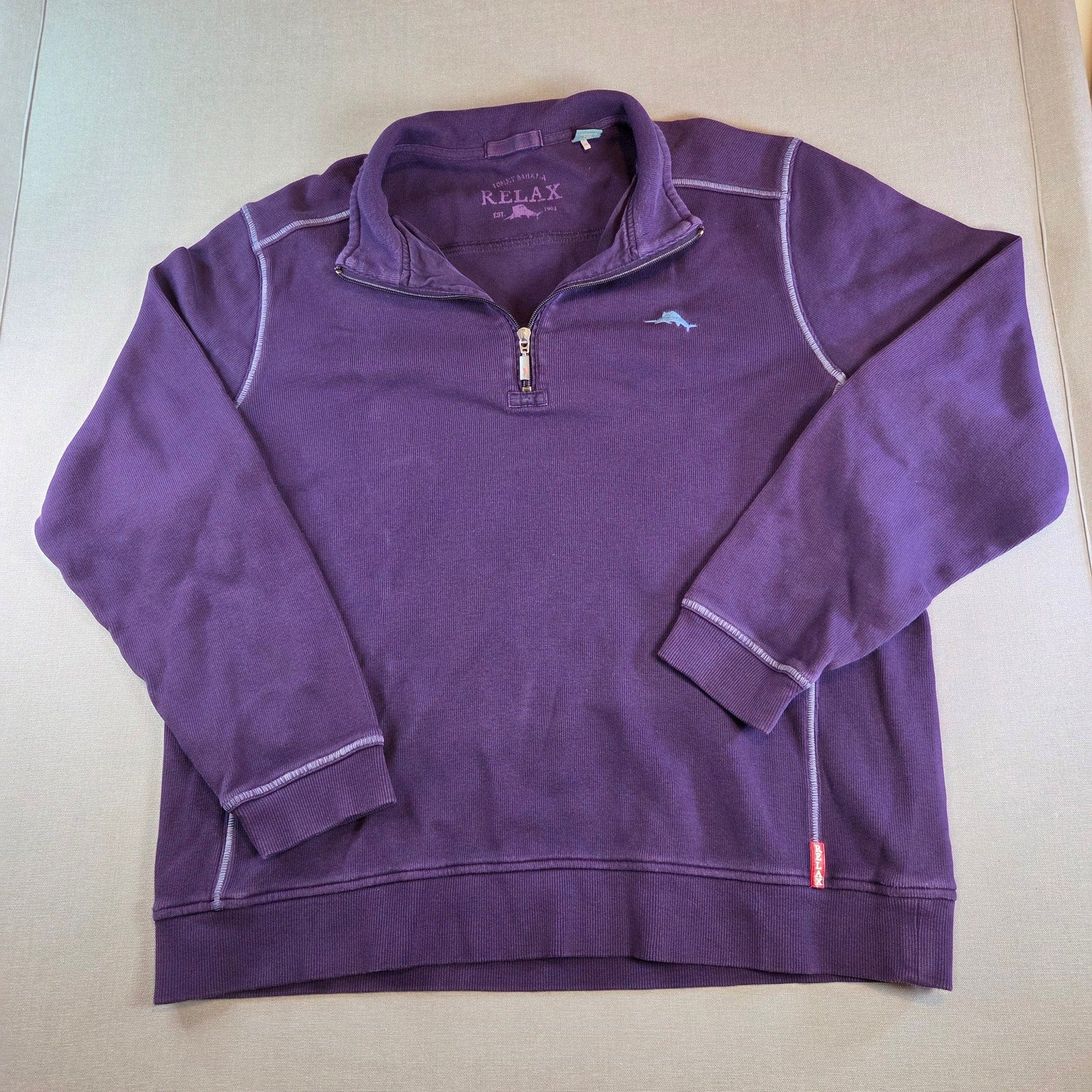Tommy Bahama Relax 1/4 Zip Sweater XL Purple Cotton Pullover Casual