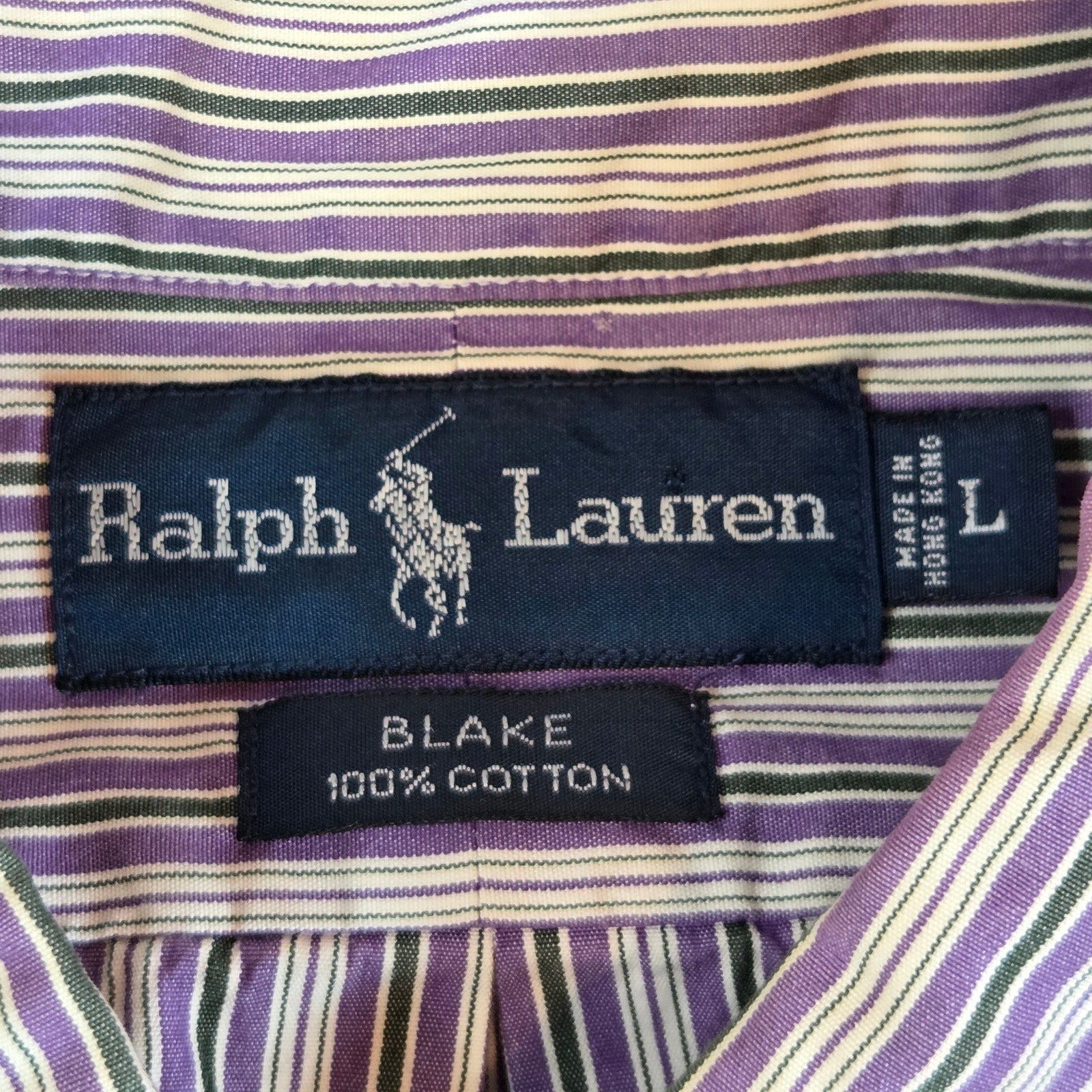 Ralph Lauren Blake Striped Button Down Shirt Men’s L Cotton Hong Kong