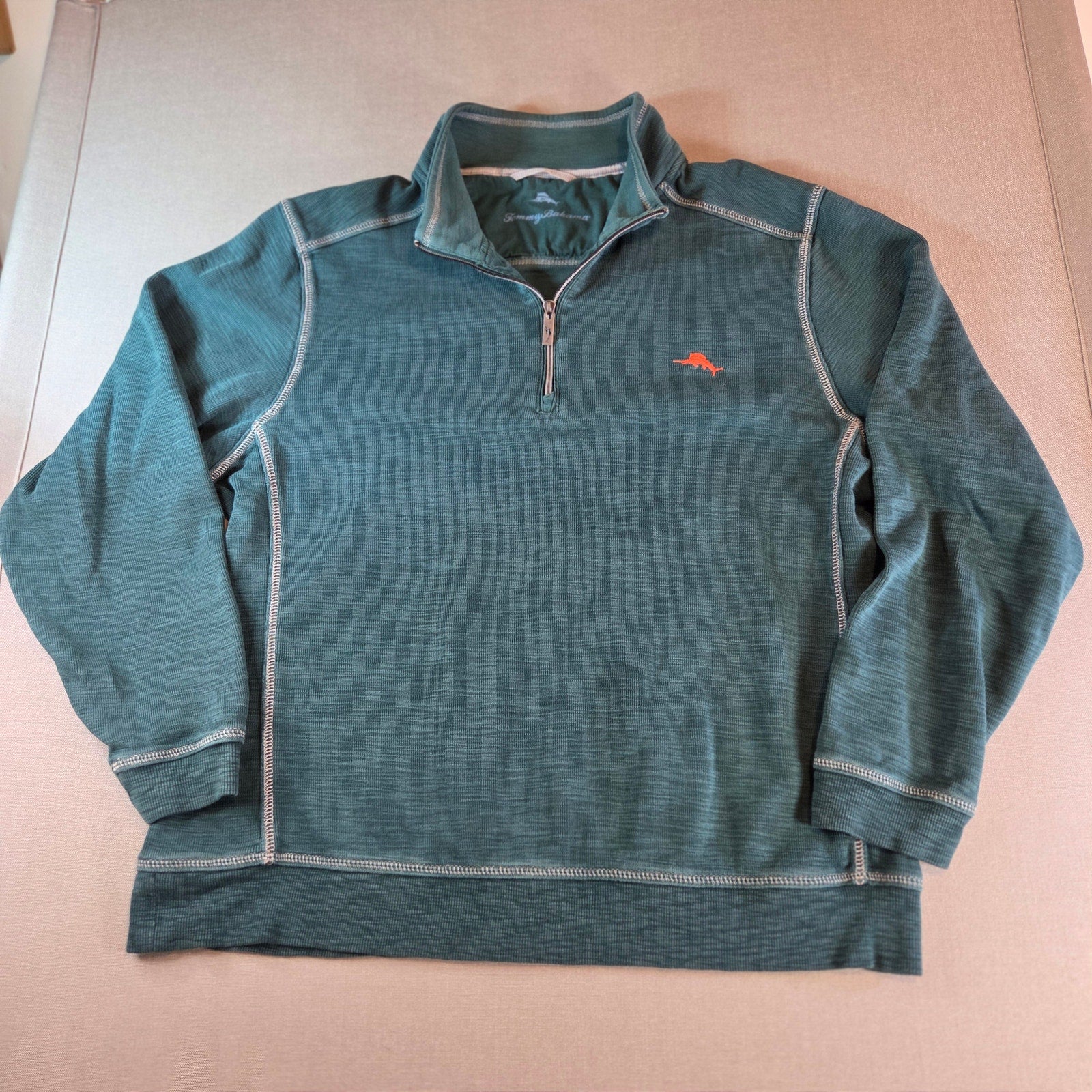 Tommy Bahama XL 1/4 Zip Pullover Sweater Blue Dolphin Logo Cotton Blend