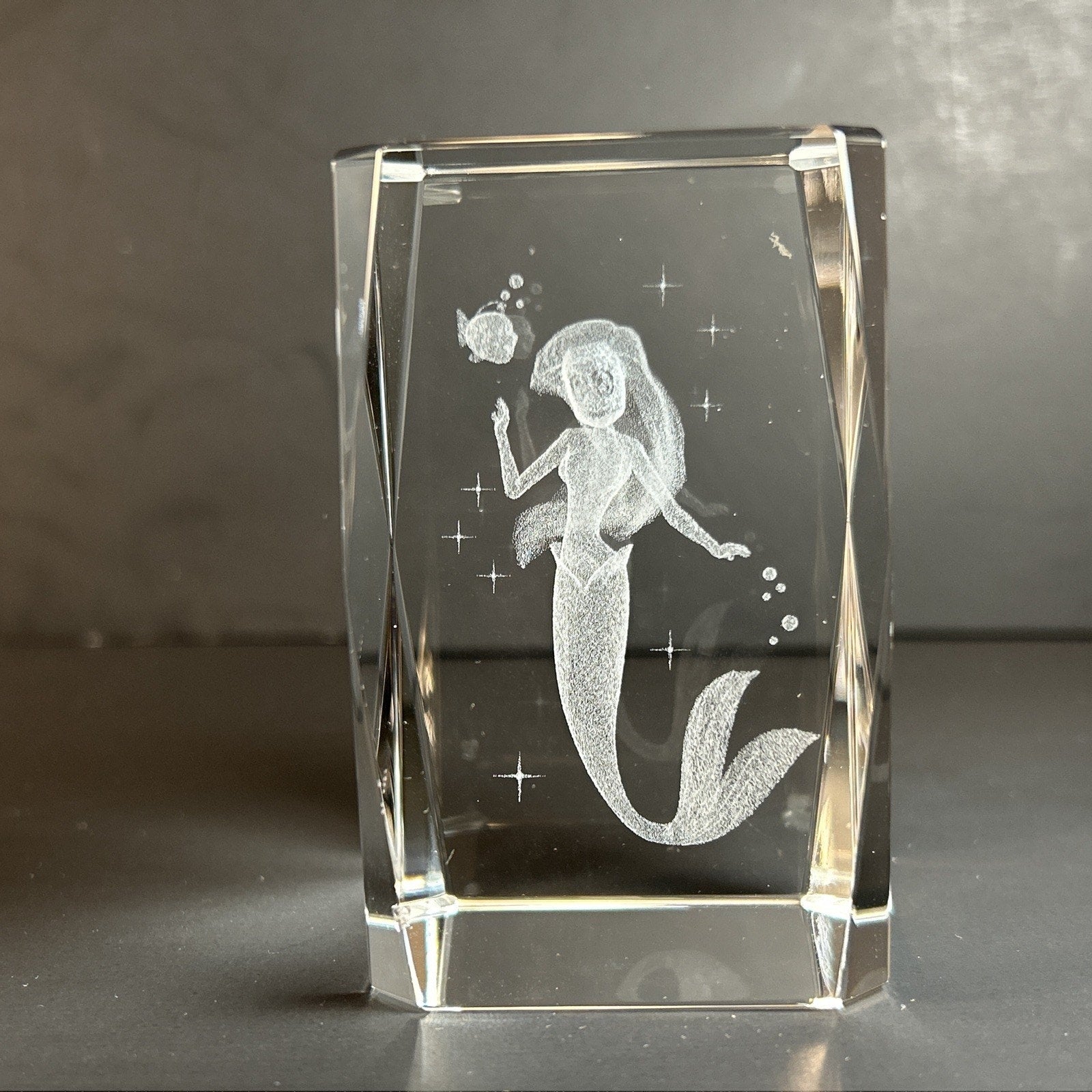 Ariel the Little Mermaid 3d Etched Disney Crystal Glass 3"x2" Paper Weight