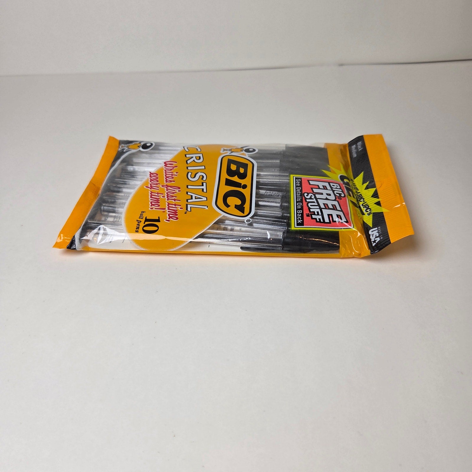 Vintage 1997 BIC Cristal Black Ballpoint Pens NOS 10 Pack Sealed Made in USA