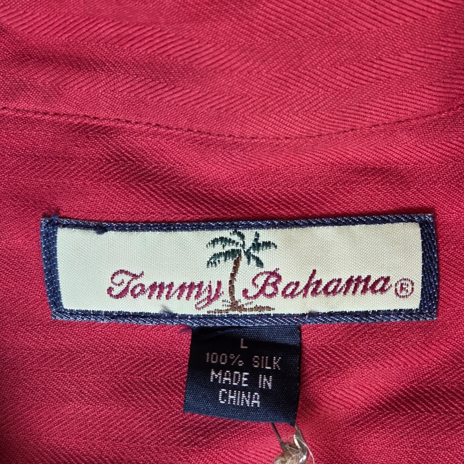 Tommy Bahama Poker Pirate Silk Shirt Red Short Sleeve Button Up Size L