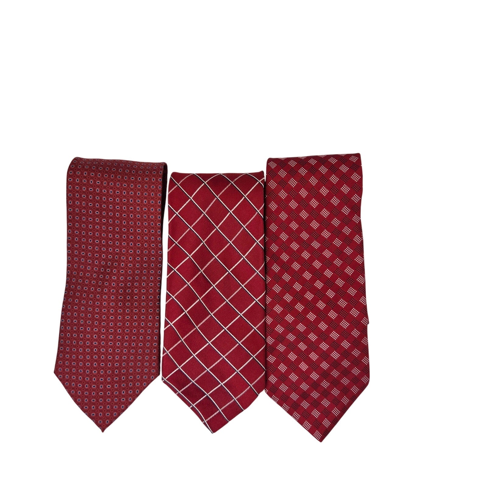 Tommy Hilfiger 3pc Silk Tie Lot Red Check Dot Classic Contrast Tips 58x3.75 USA