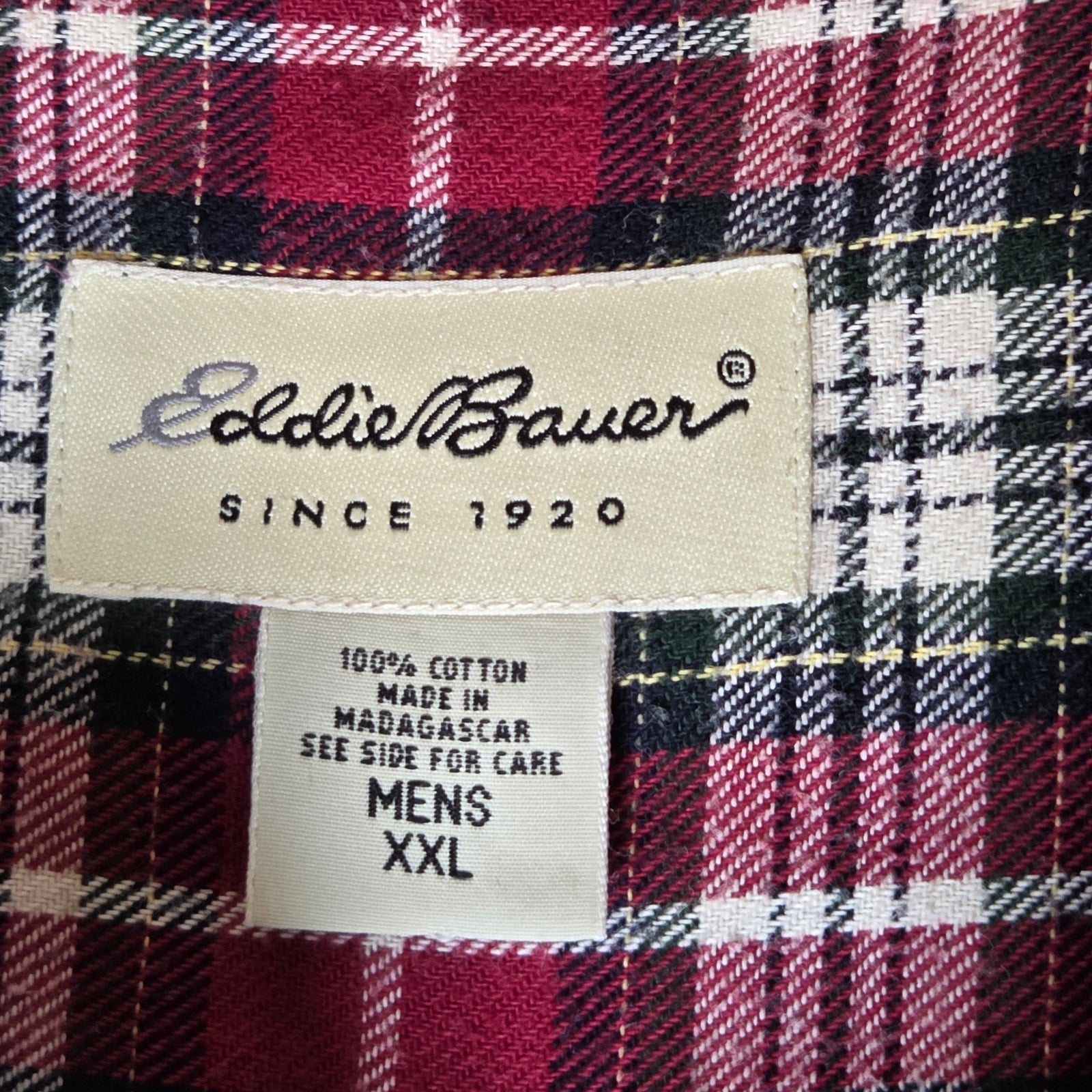 Eddie Bauer XXL Red Plaid Flannel Shirt Men’s 100% Cotton Button Down