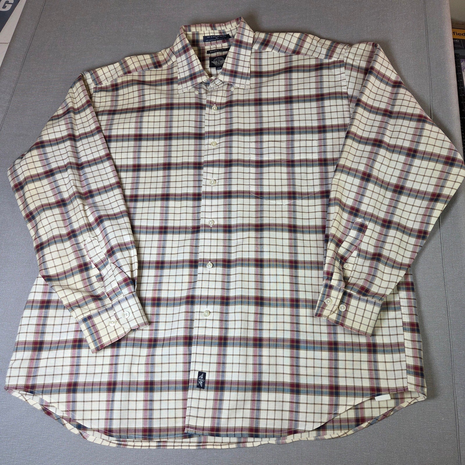 Dockers Mens XL Plaid Long Sleeve Button Down Cotton Shirt Wrinkle Free