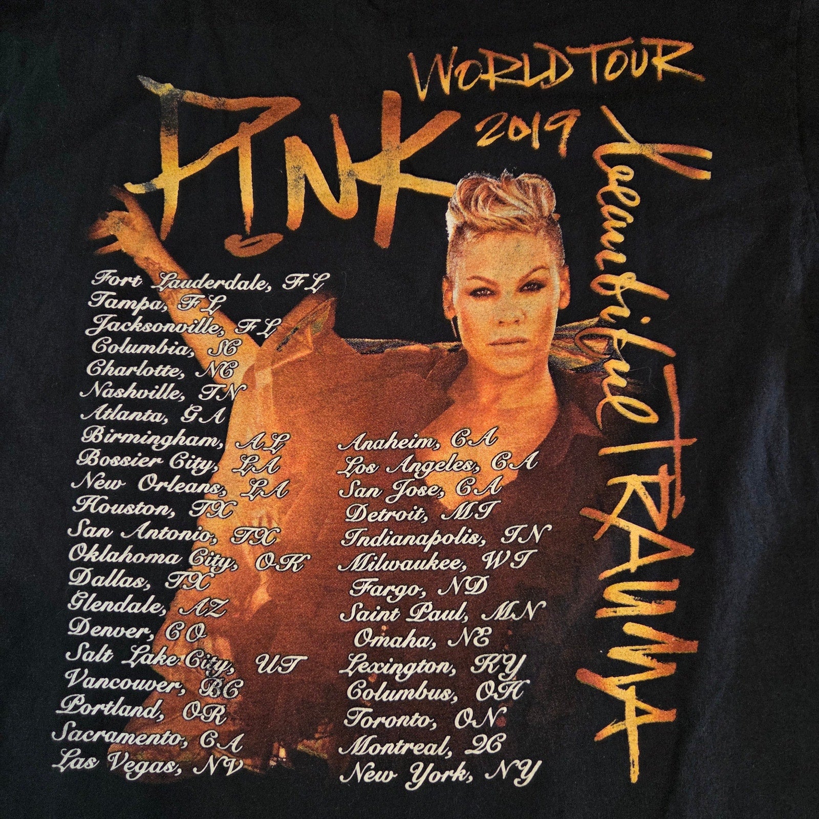 Pink Beautiful Trauma World Tour 2019 Concert Tee Shirt Band T-Shirt L