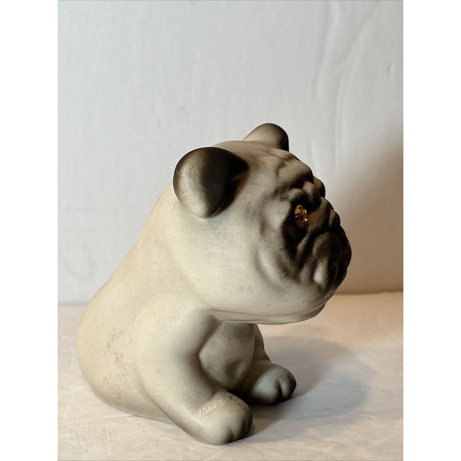 Vintage Roselane USA Bisque Bulldog Figurine Rhinestone Eyes Pottery