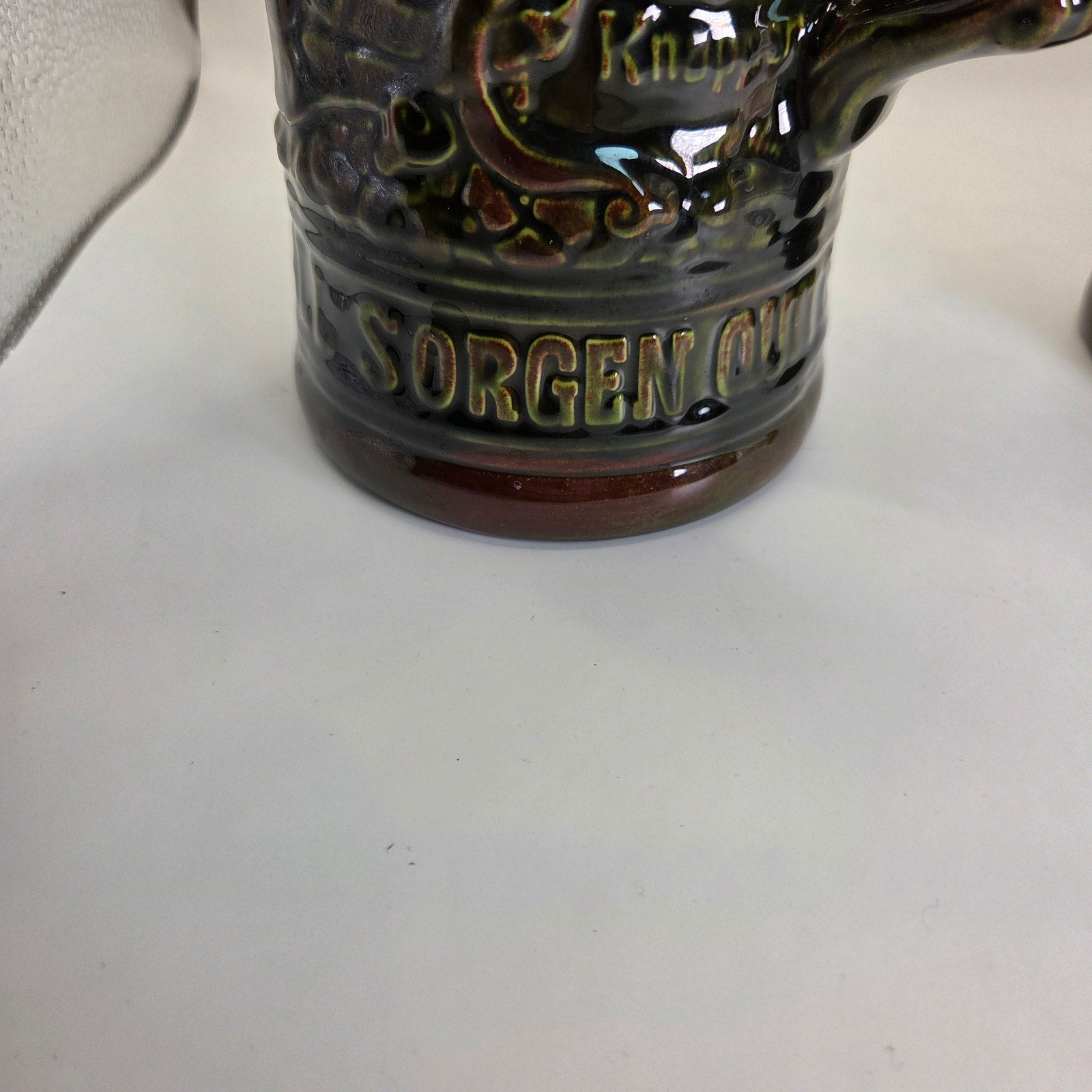 Vintage German Style Beer Steins Pair Signed “Sam :)” 8.5” Brown Glaze