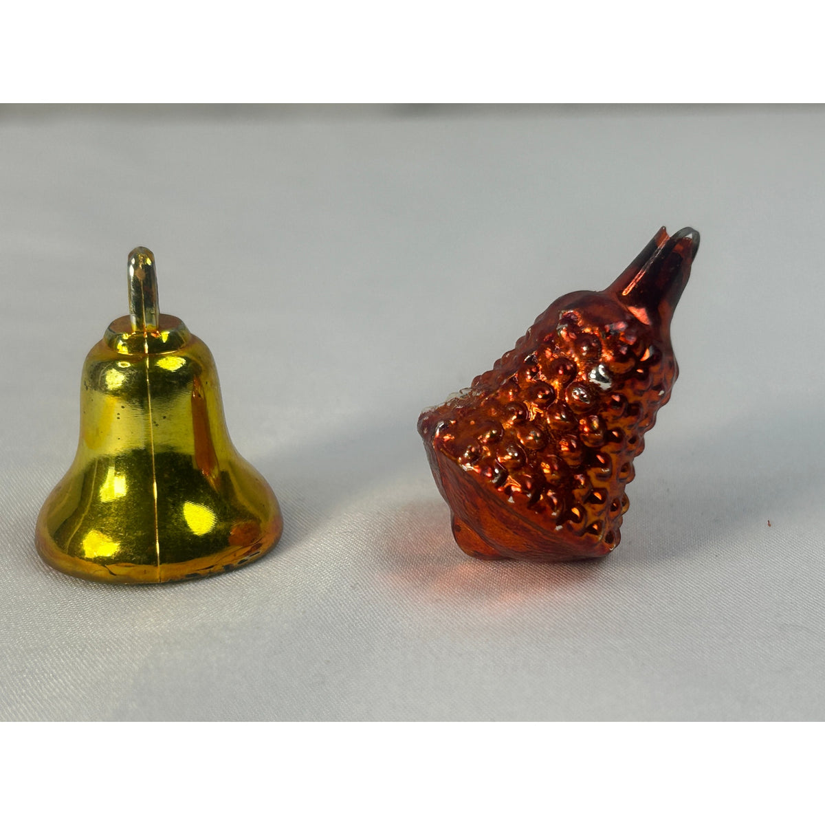 Vintage Glass Christmas Ornaments Bell And Fruit Basket Mercury Glass Pair