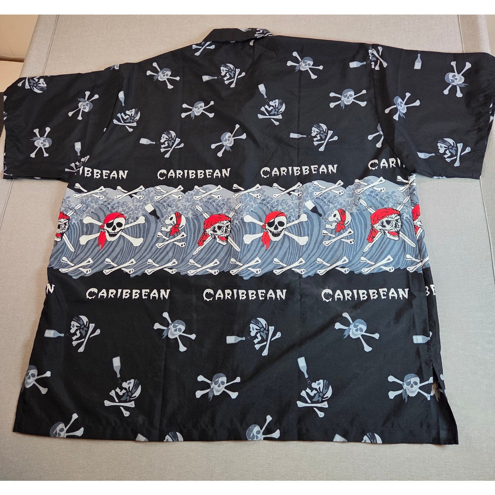 Rima Beachworld Pirate Skull Caribbean Shirt Men’s XL Black Hawaiian Style