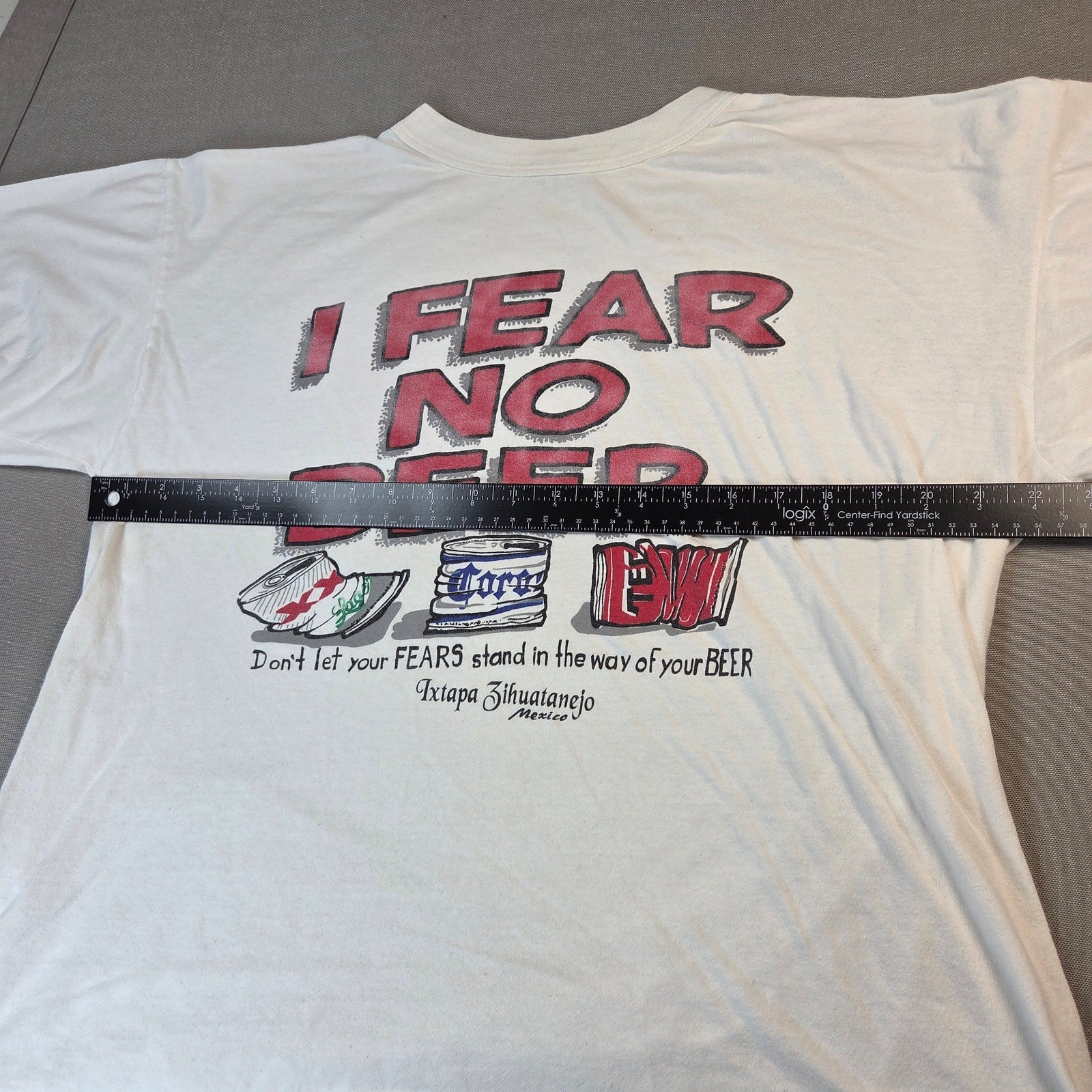 Manzanillo 90s I Fear No Beer Vintage Mexico Tourist Graphic T Shirt XL White