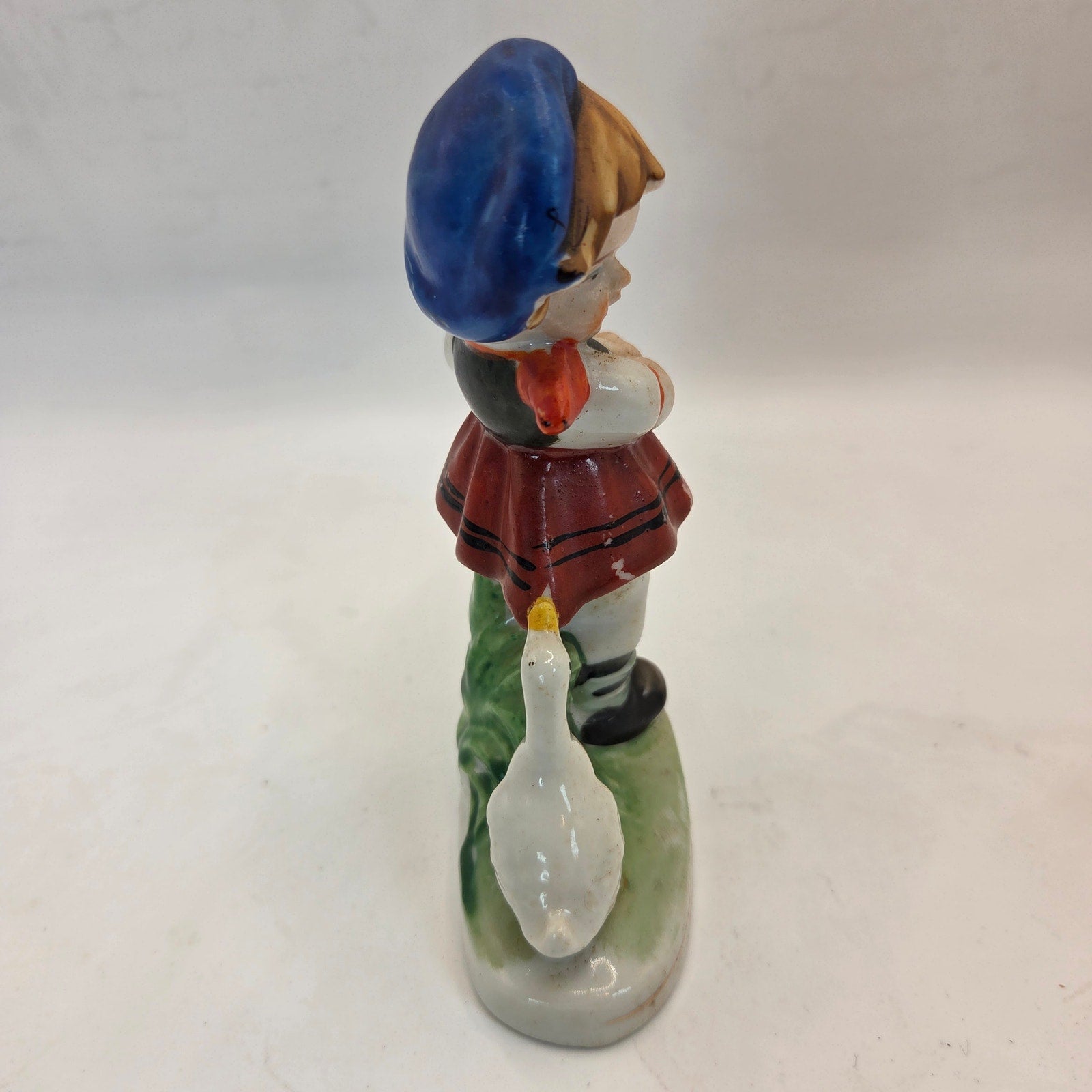 Occupied Japan Girl With Goose Figurine 4.5” Vintage Porcelain Painted