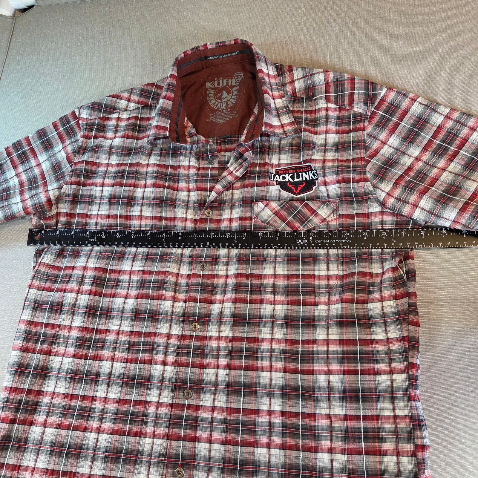 Kuhl Plaid Button Down Shirt XL Short Sleeve Jack Link’s Promo Embroidery