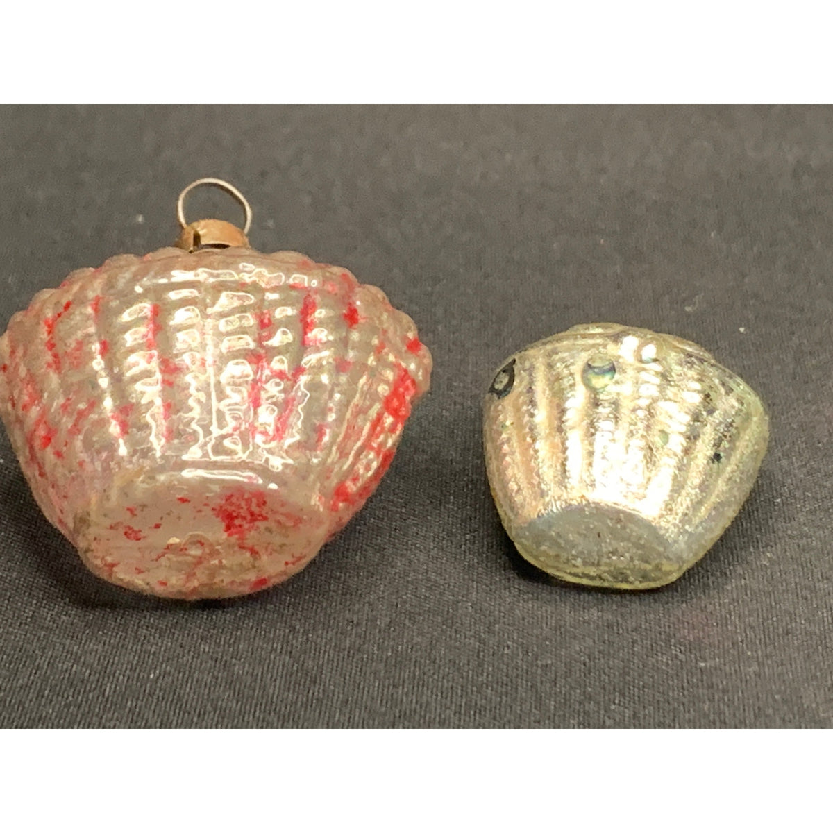 Vintage 1940s Feather Tree Glass Basket Christmas Ornaments Lot of 5